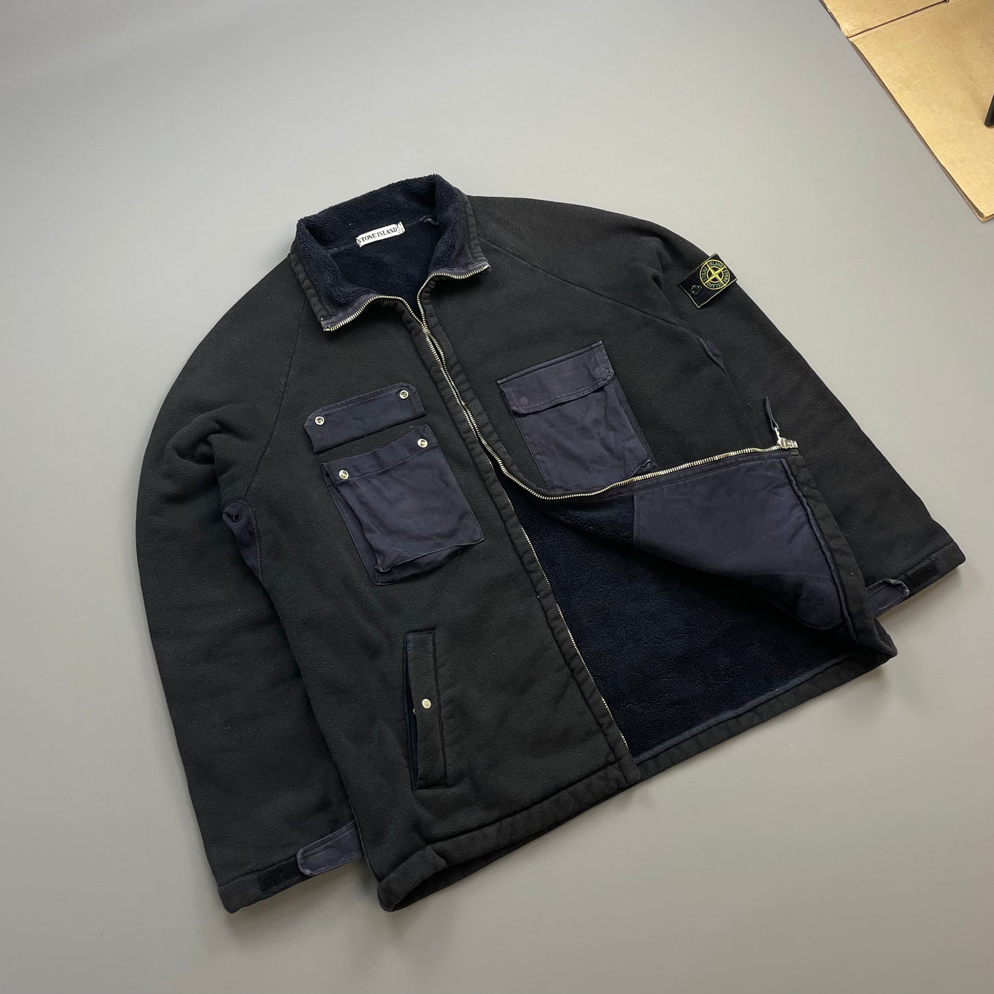 Stone Island Dark Grey AW99 Fleece-Lined Thick Cotton Jacket