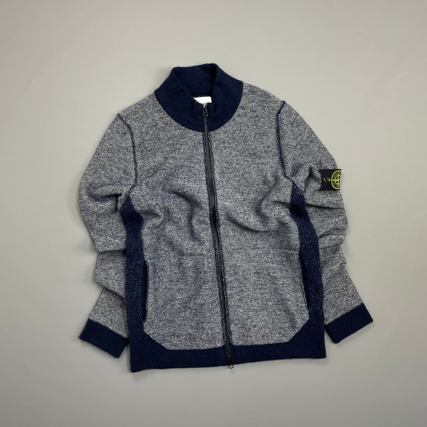 Stone Island Blue AW17 Tri-Tone Zip-Through Wool Knit Cardigan Jumper