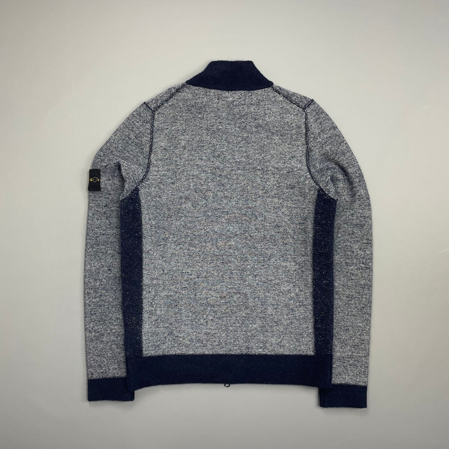 Stone Island Blue AW17 Tri-Tone Zip-Through Wool Knit Cardigan Jumper