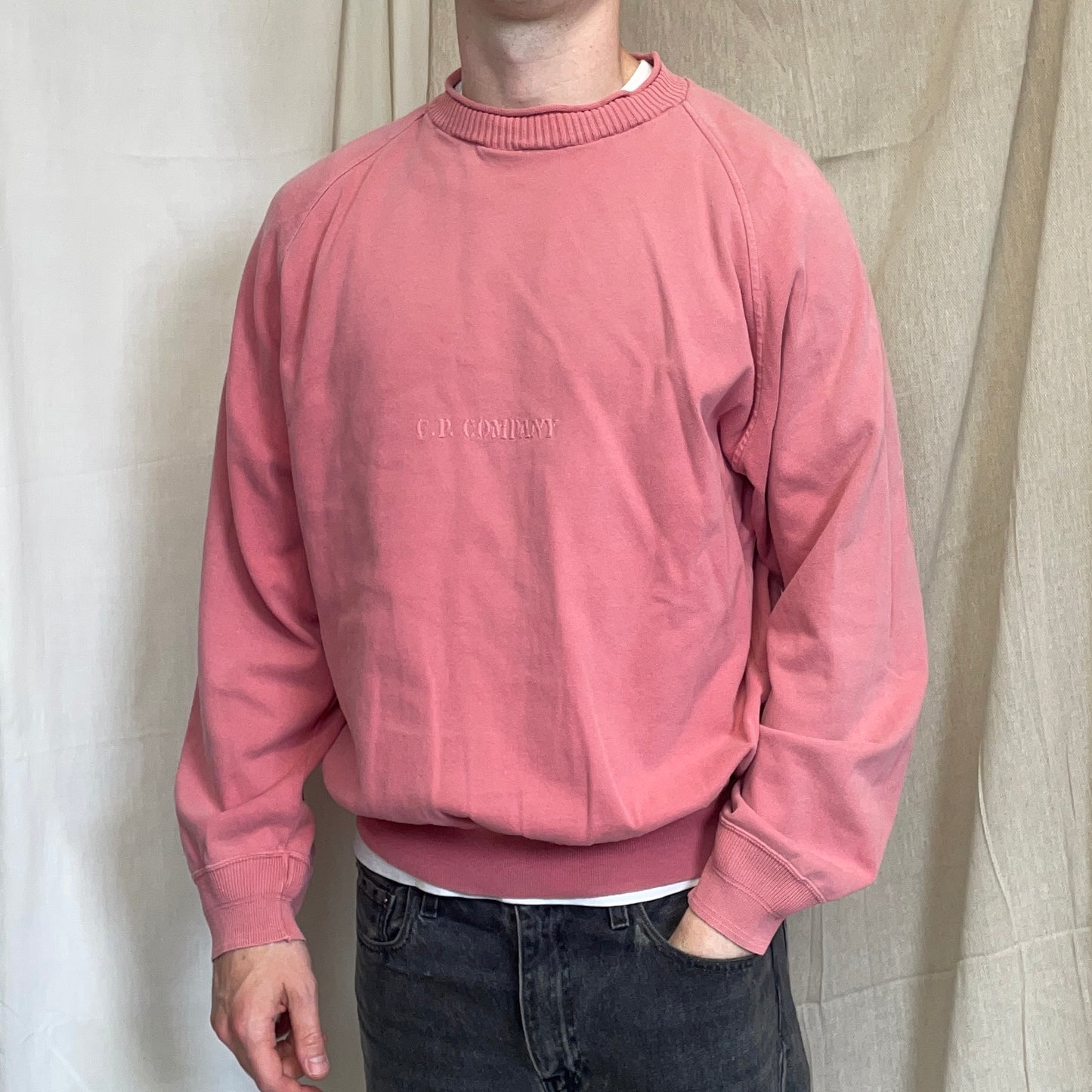 C.P. Company Pink 80s Ideas From Massimo Osti Centre-Chest Embroidered Spellout Oversized Jumper
