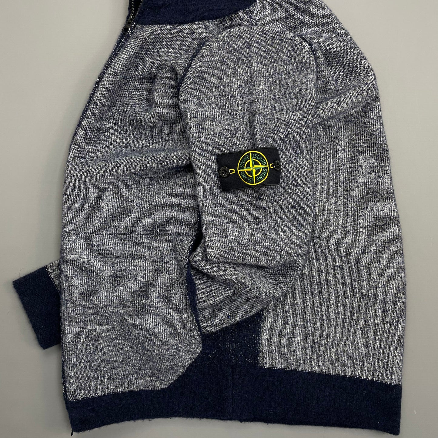 Stone Island Blue AW17 Tri-Tone Zip-Through Wool Knit Cardigan Jumper