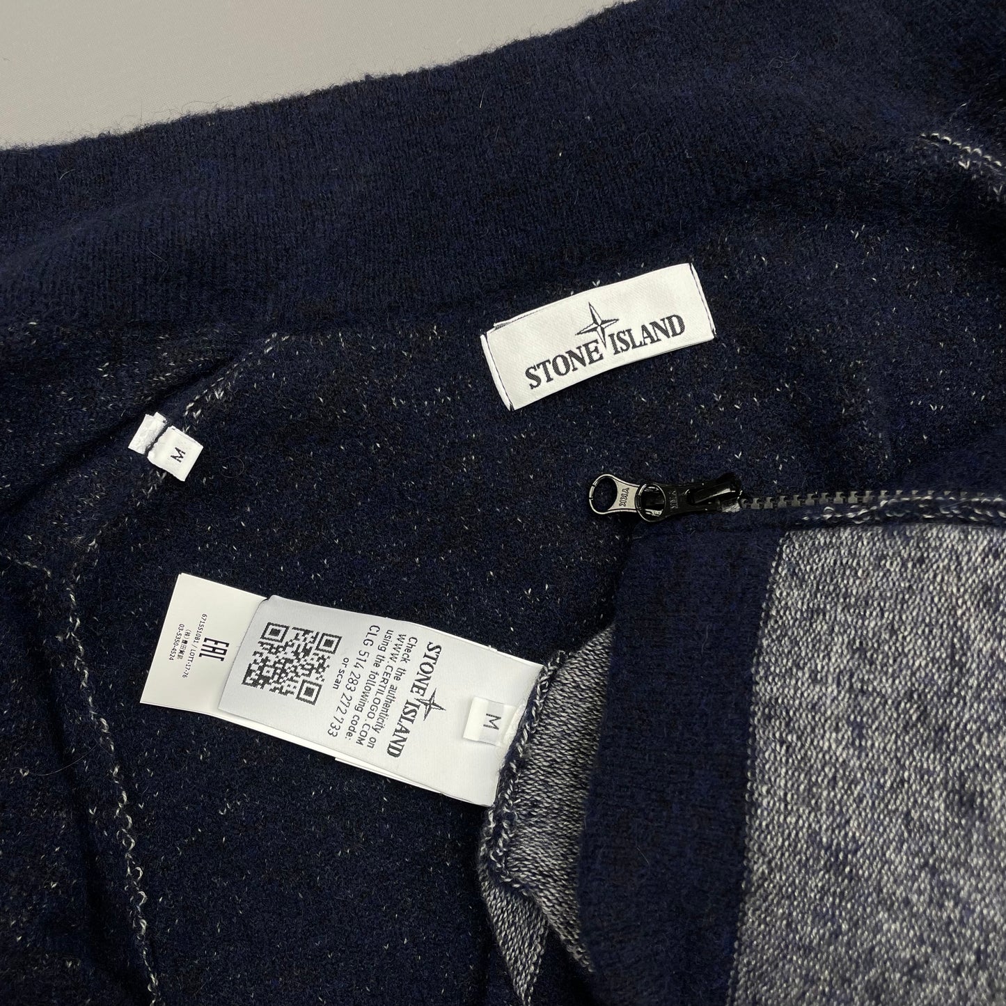Stone Island Blue AW17 Tri-Tone Zip-Through Wool Knit Cardigan Jumper