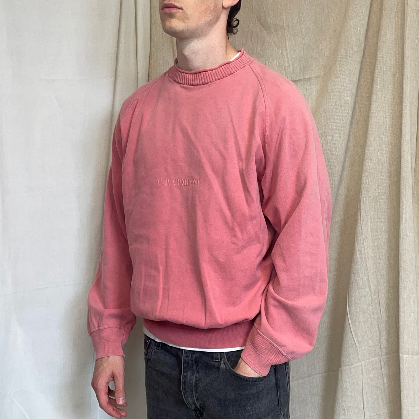 C.P. Company Pink 80s Ideas From Massimo Osti Centre-Chest Embroidered Spellout Oversized Jumper
