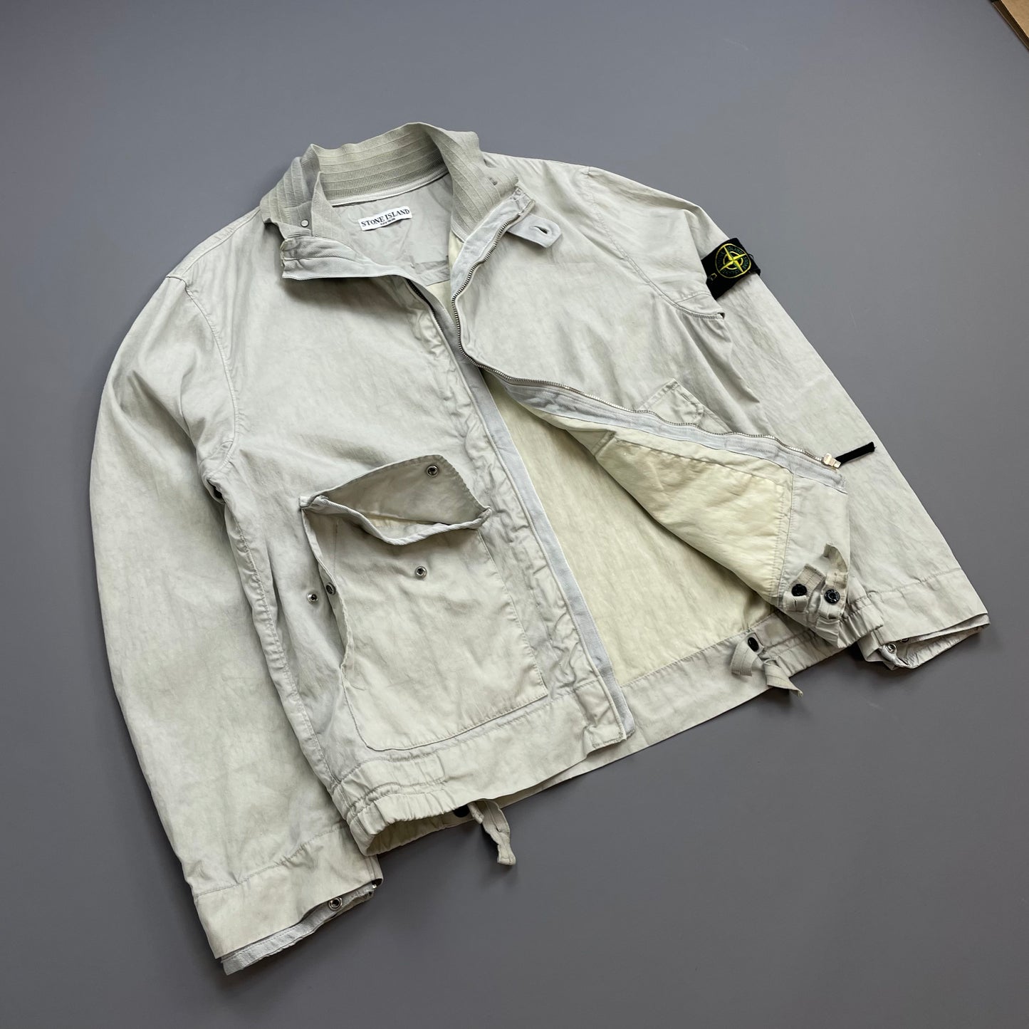 Stone Island Grey SS04 Linen Lino Flax Nylon Military Style Lightweight Jacket