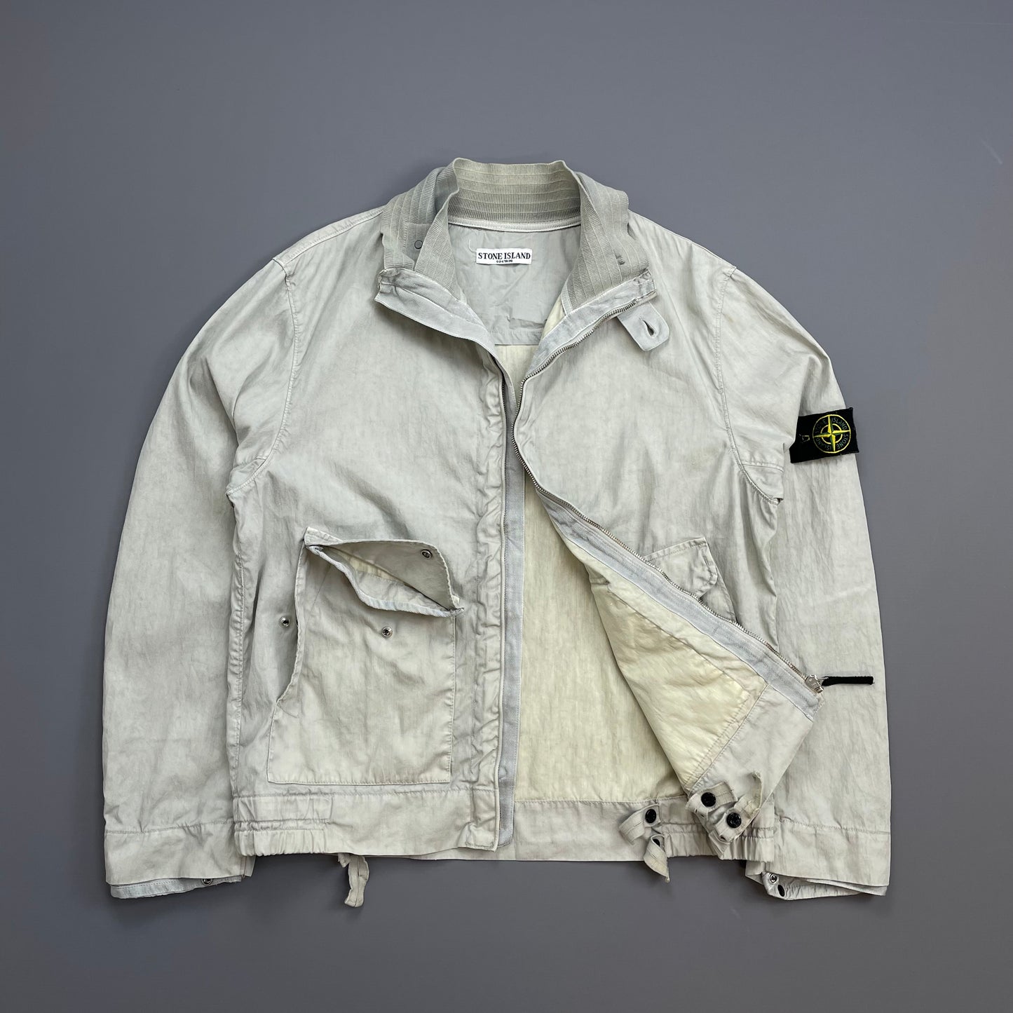 Stone Island Grey SS04 Linen Lino Flax Nylon Military Style Lightweight Jacket