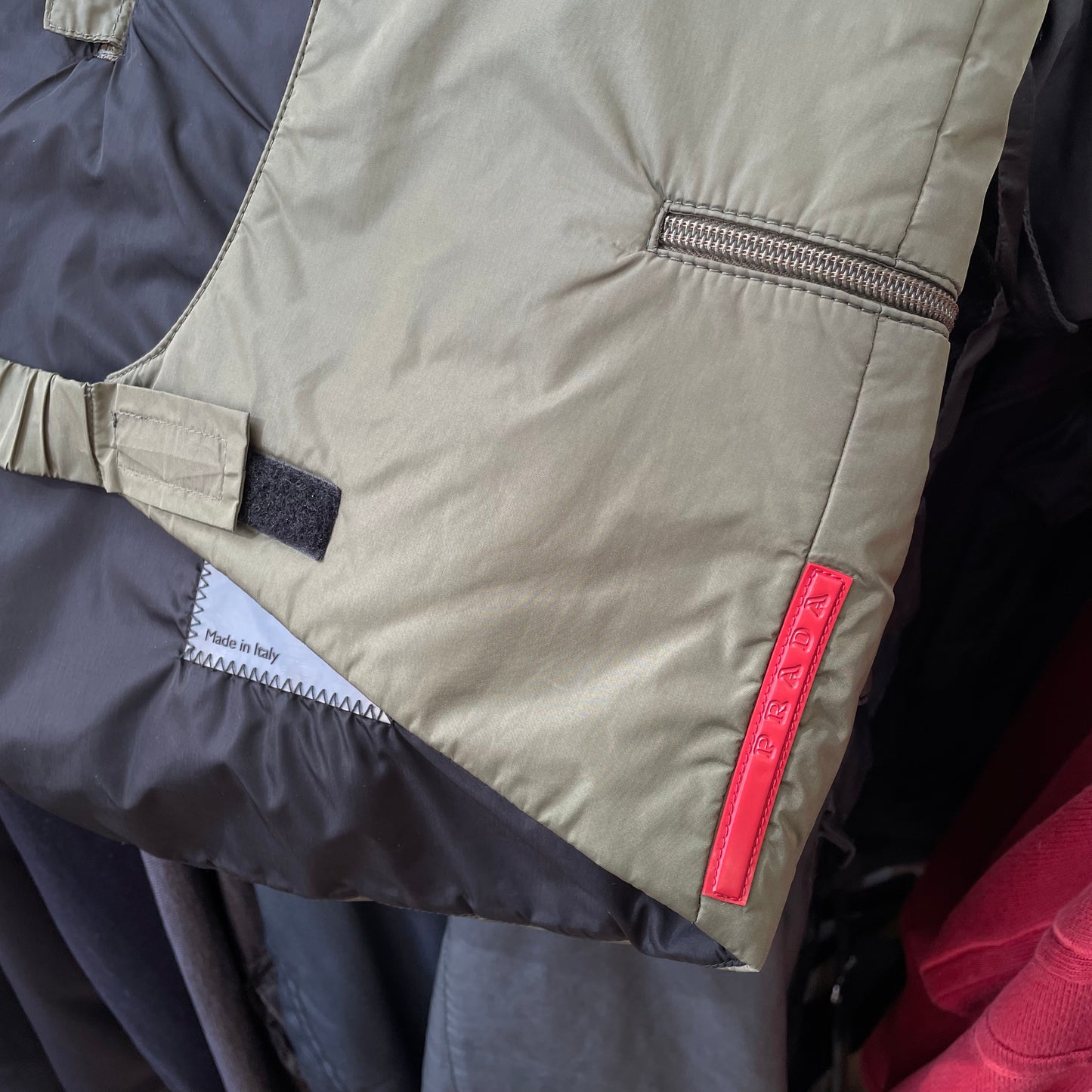 Prada Sport Khaki FW99 Runway Packable Nylon Hooded Gilet Vest