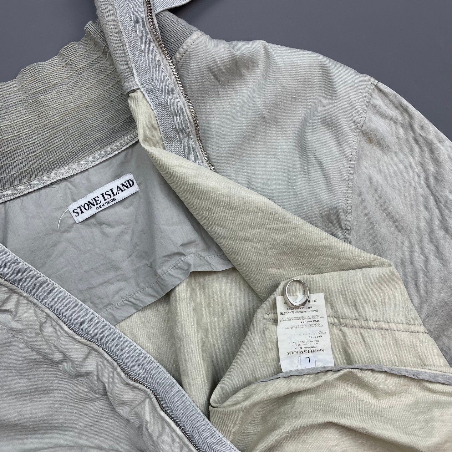 Stone Island Grey SS04 Linen Lino Flax Nylon Military Style Lightweight Jacket