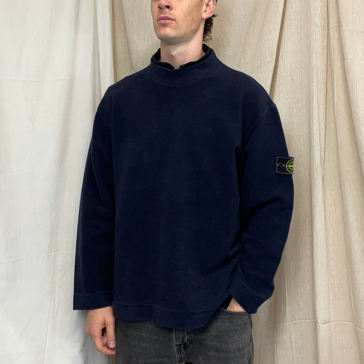 Stone Island Navy 90s Dual Chenille Collar Fleece Jumper