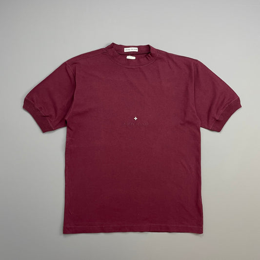 Stone Island Maroon Red 1980s Centre Star Spellout T-Shirt