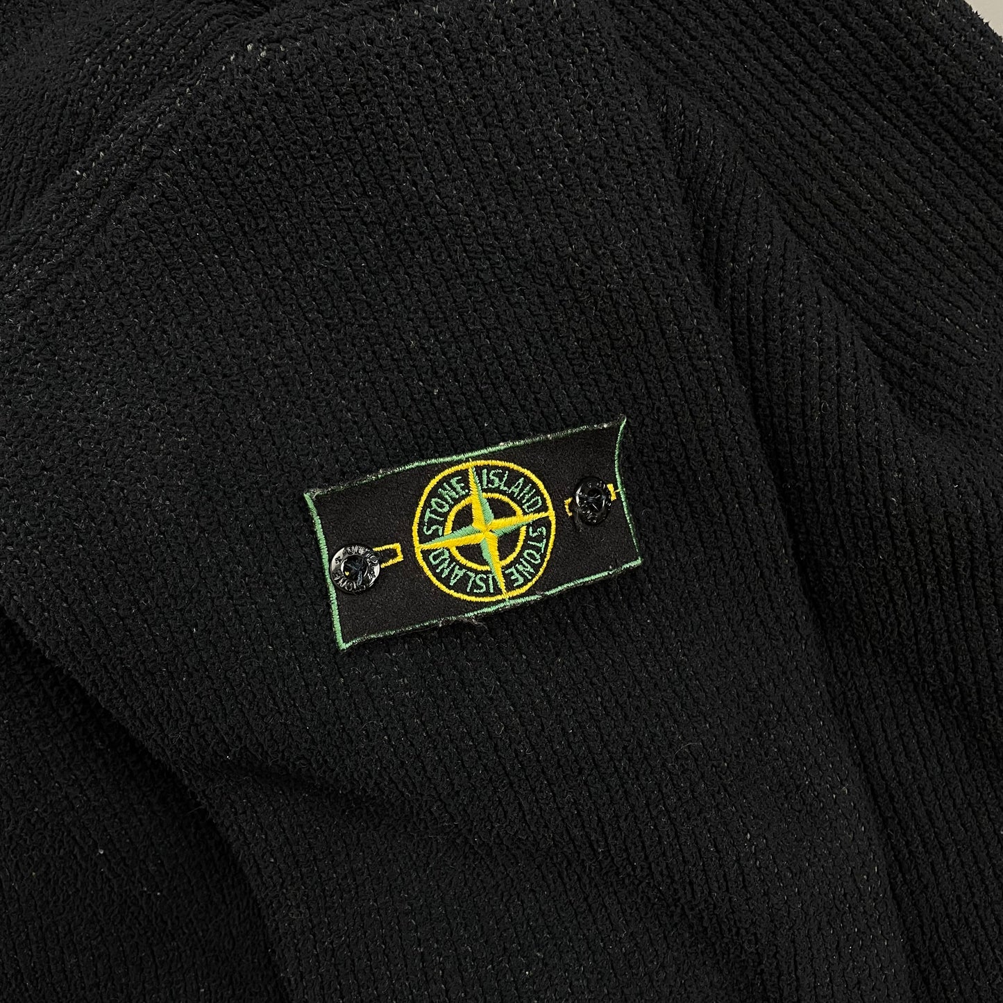 Stone Island Black/Grey AW98 Chenille Knit Zip-Through Green Edge Badge Cardigan Jacket