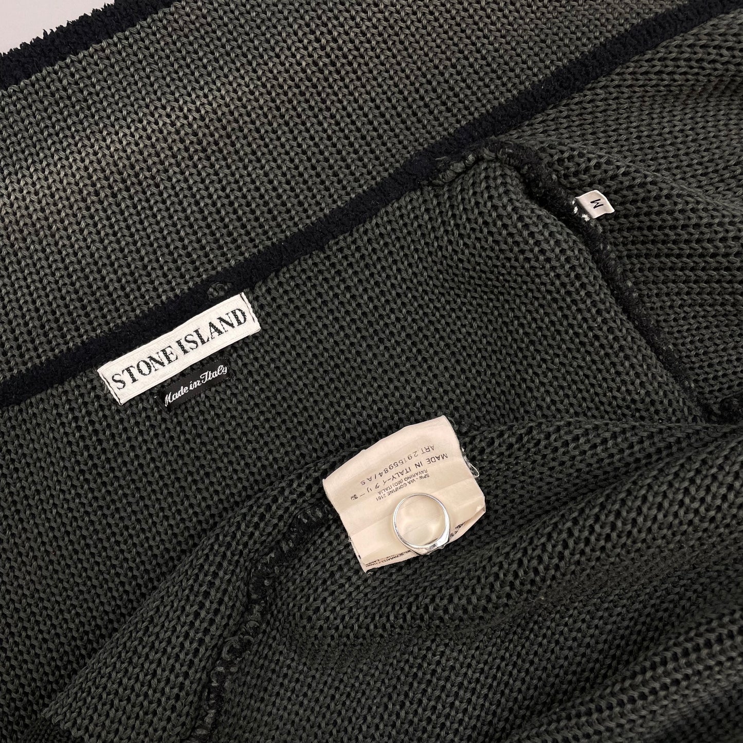 Stone Island Black/Grey AW98 Chenille Knit Zip-Through Green Edge Badge Cardigan Jacket