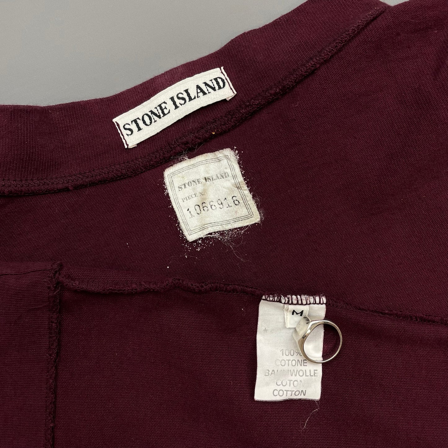 Stone Island Maroon Red 1980s Centre Star Spellout T-Shirt