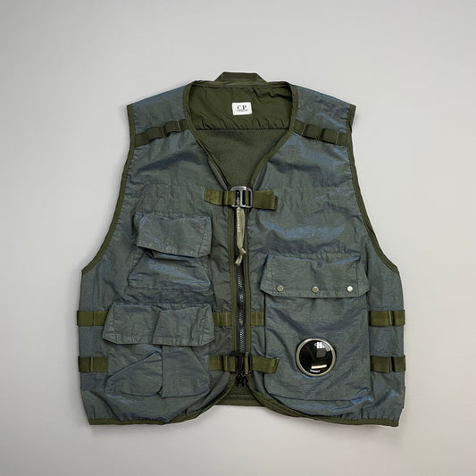 C.P. Company Khaki & Blue P.Ri.S.M Ripstop Tactical Gilet Lens Vest