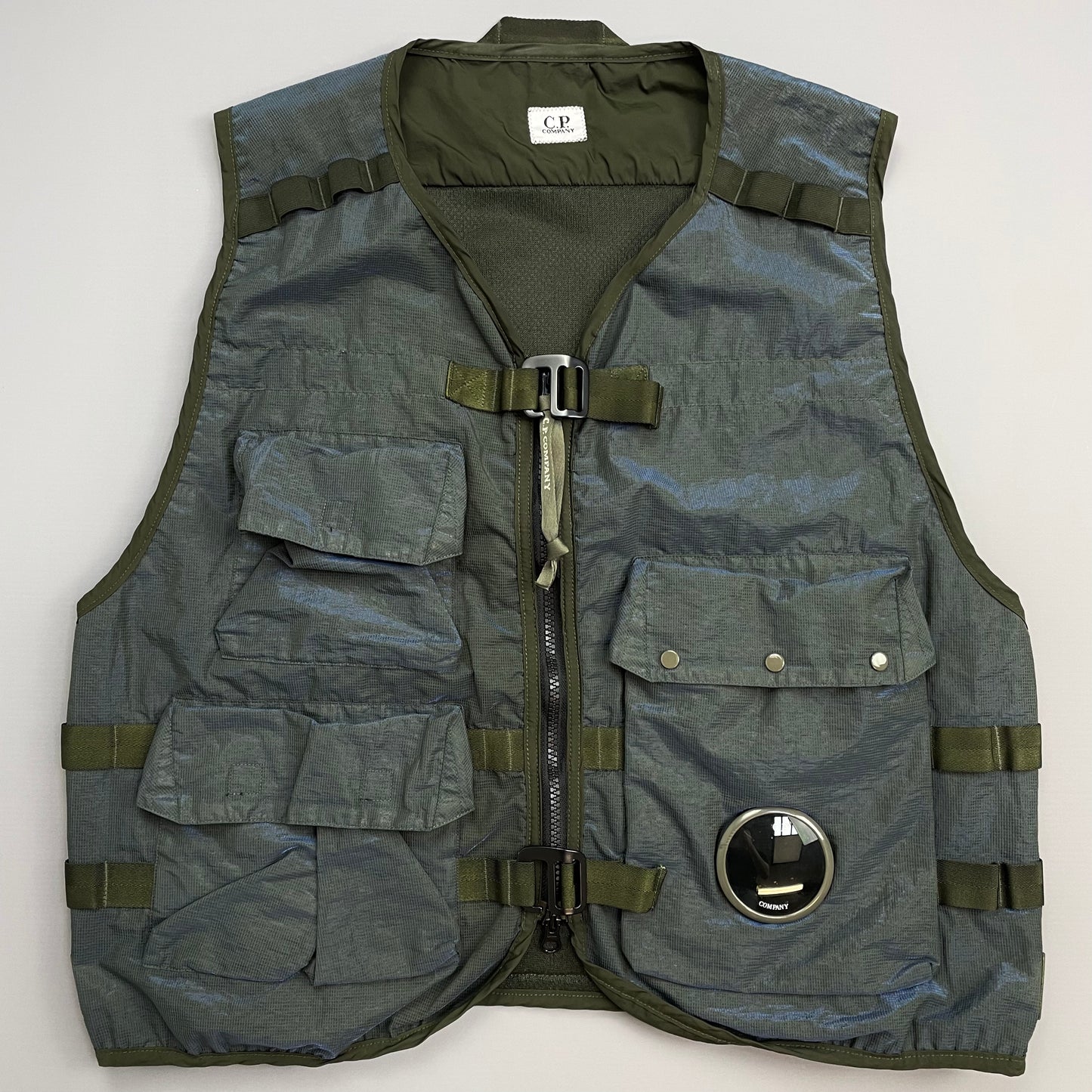 C.P. Company Khaki & Blue P.Ri.S.M Ripstop Tactical Gilet Lens Vest