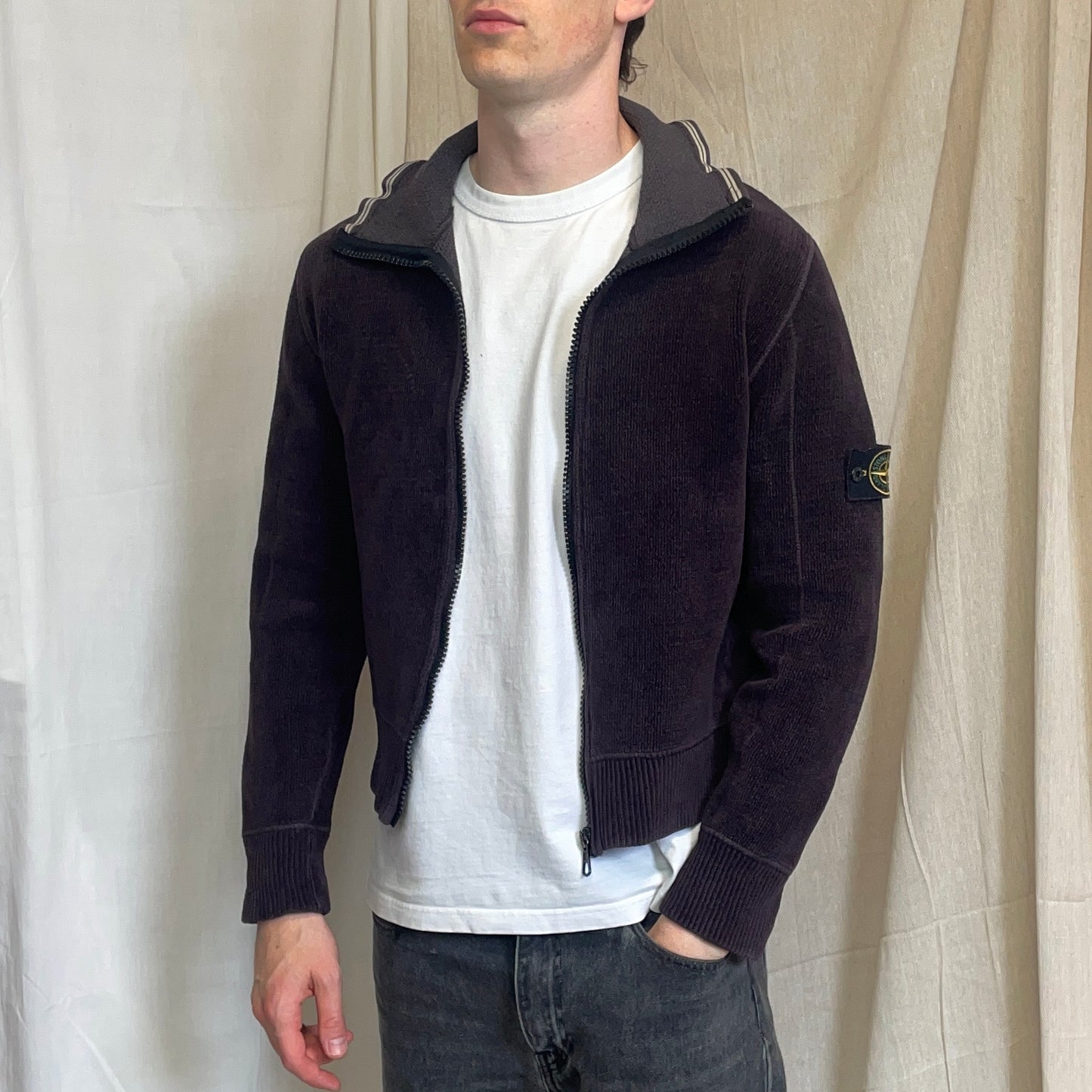 Stone Island Burgundy Brown AW07 Chenille Zip-Through Fleece Jacket