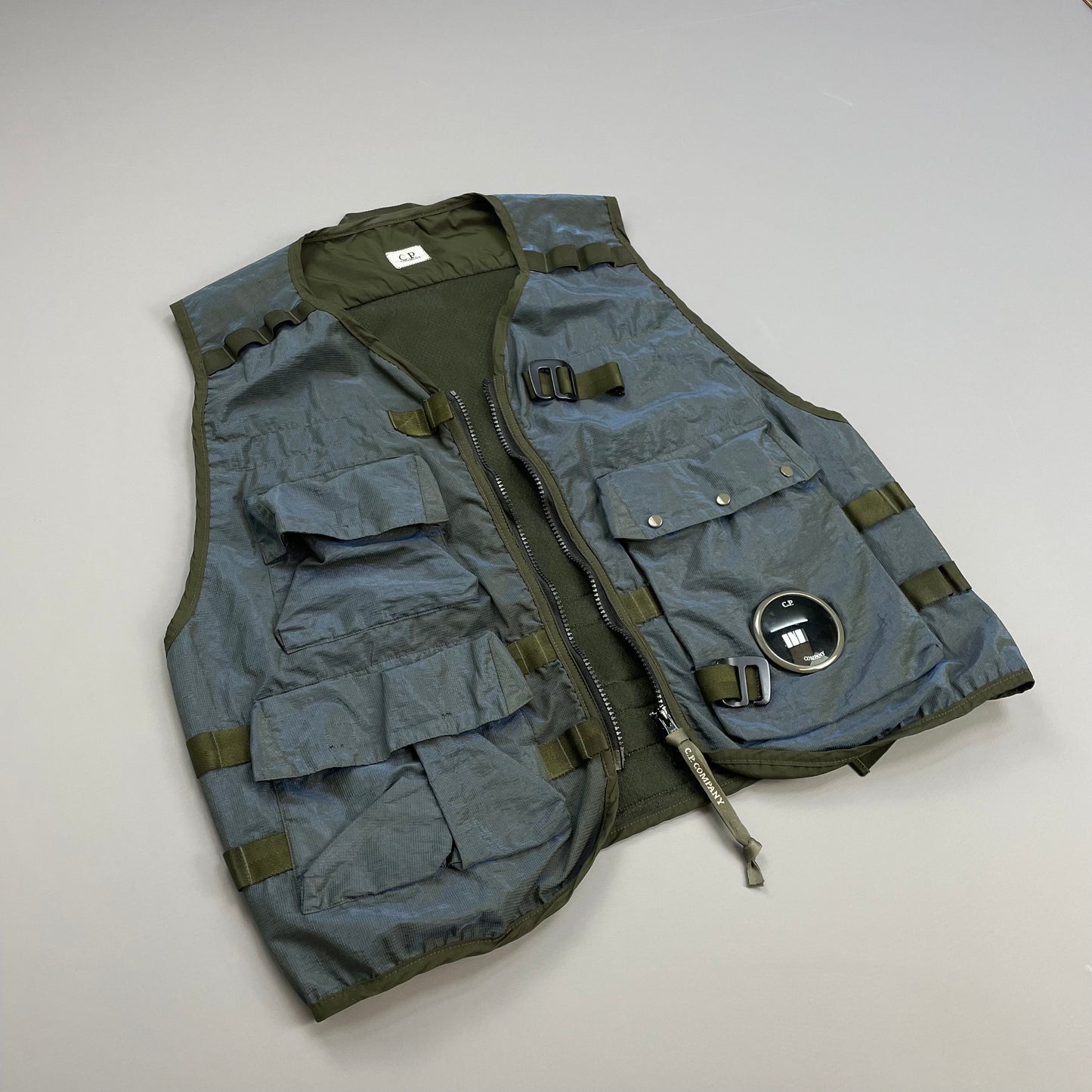 C.P. Company Khaki & Blue P.Ri.S.M Ripstop Tactical Gilet Lens Vest