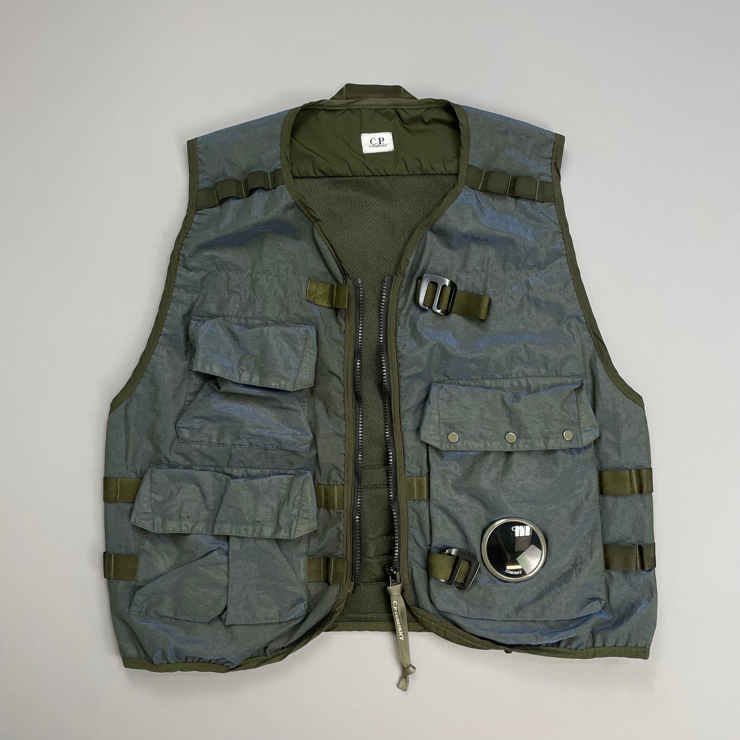 C.P. Company Khaki & Blue P.Ri.S.M Ripstop Tactical Gilet Lens Vest