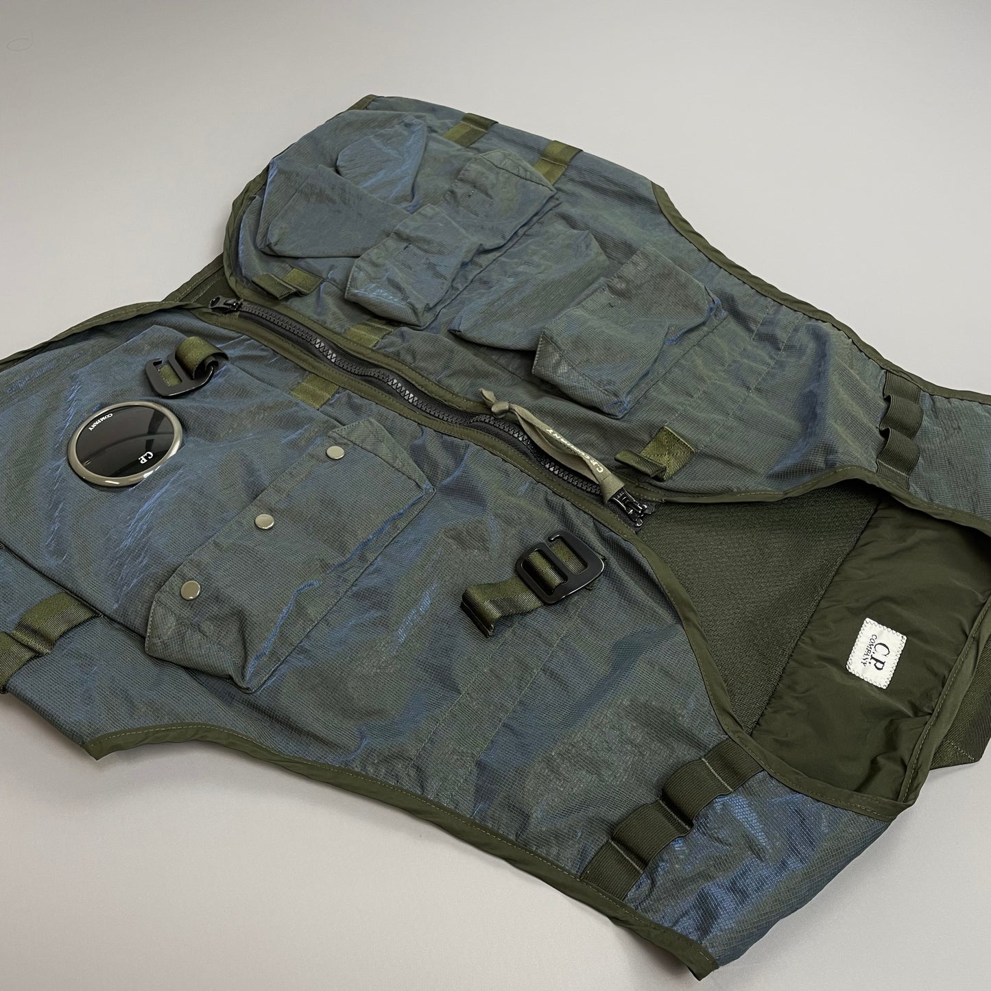 C.P. Company Khaki & Blue P.Ri.S.M Ripstop Tactical Gilet Lens Vest