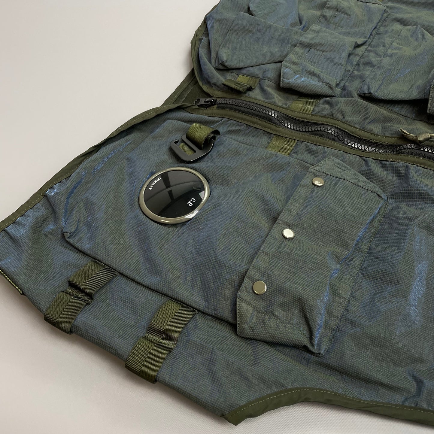 C.P. Company Khaki & Blue P.Ri.S.M Ripstop Tactical Gilet Lens Vest