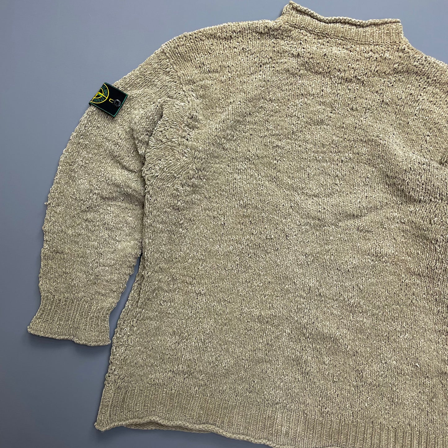 Stone Island AW94 Beige Chenille Knit Jumper w/ Green Edge Badge
