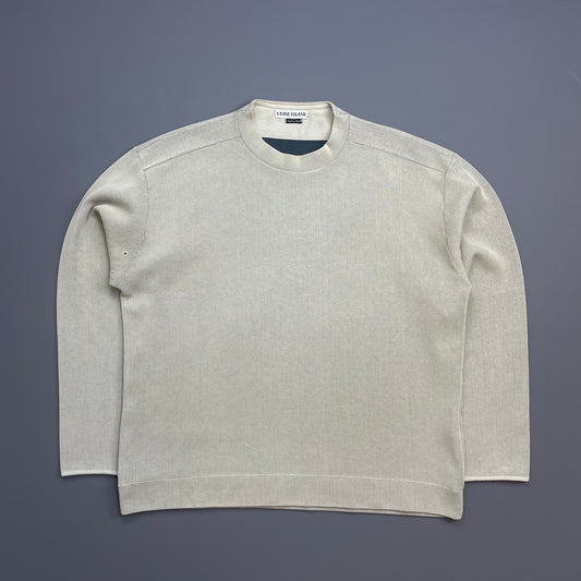 Stone Island Beige SS98 Ribbed Cotton Blend Technical Jumper