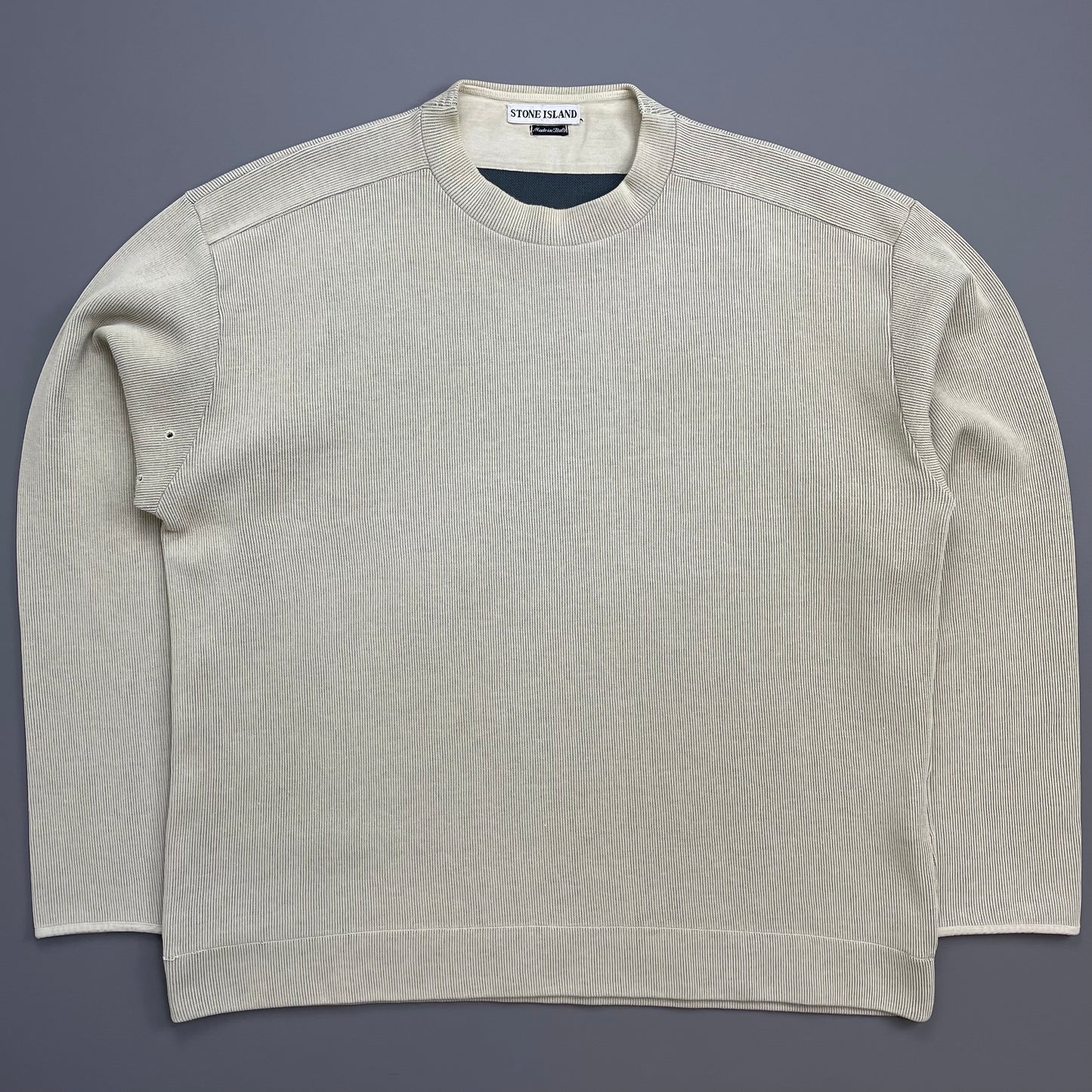Stone Island Beige SS98 Ribbed Cotton Blend Technical Jumper