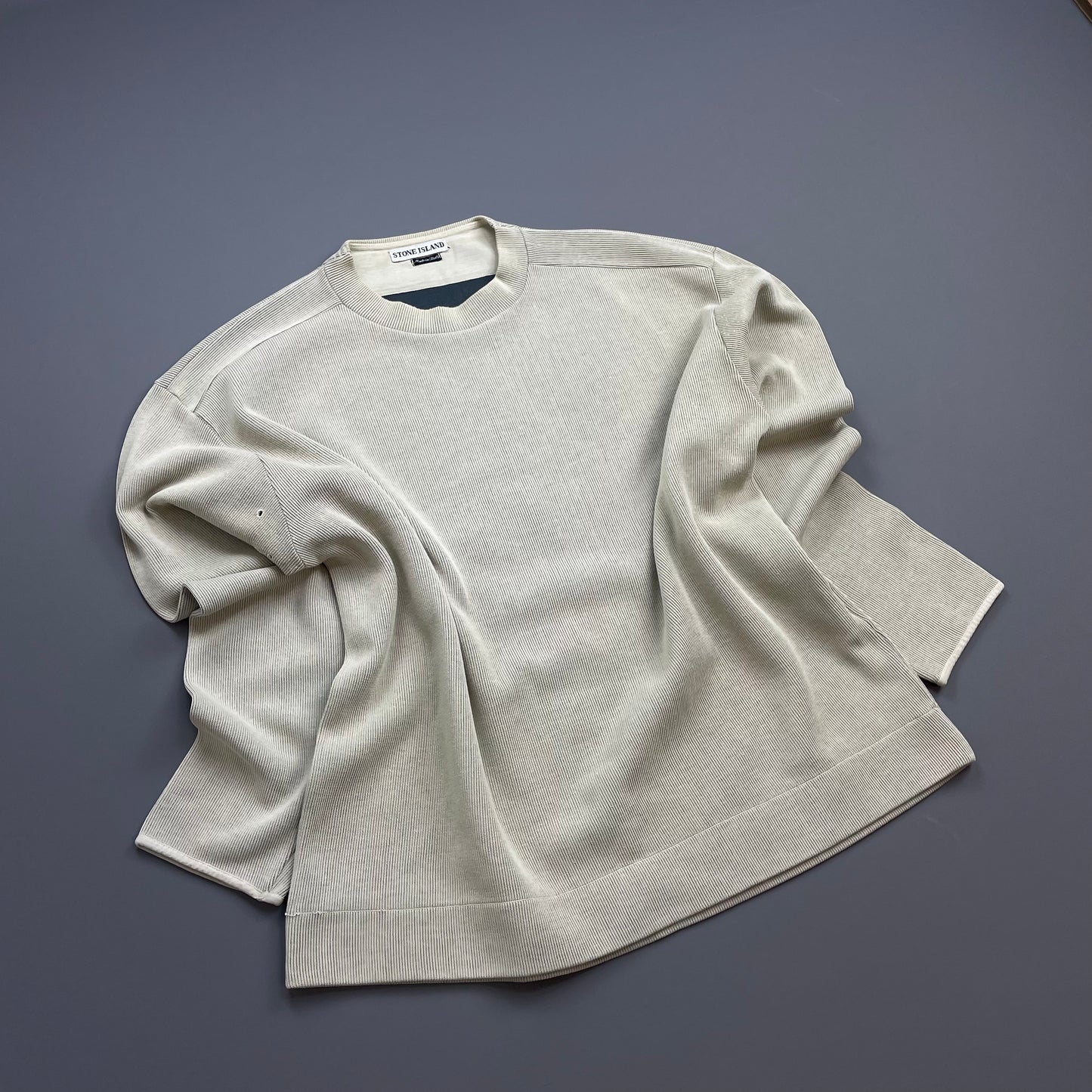 Stone Island Beige SS98 Ribbed Cotton Blend Technical Jumper