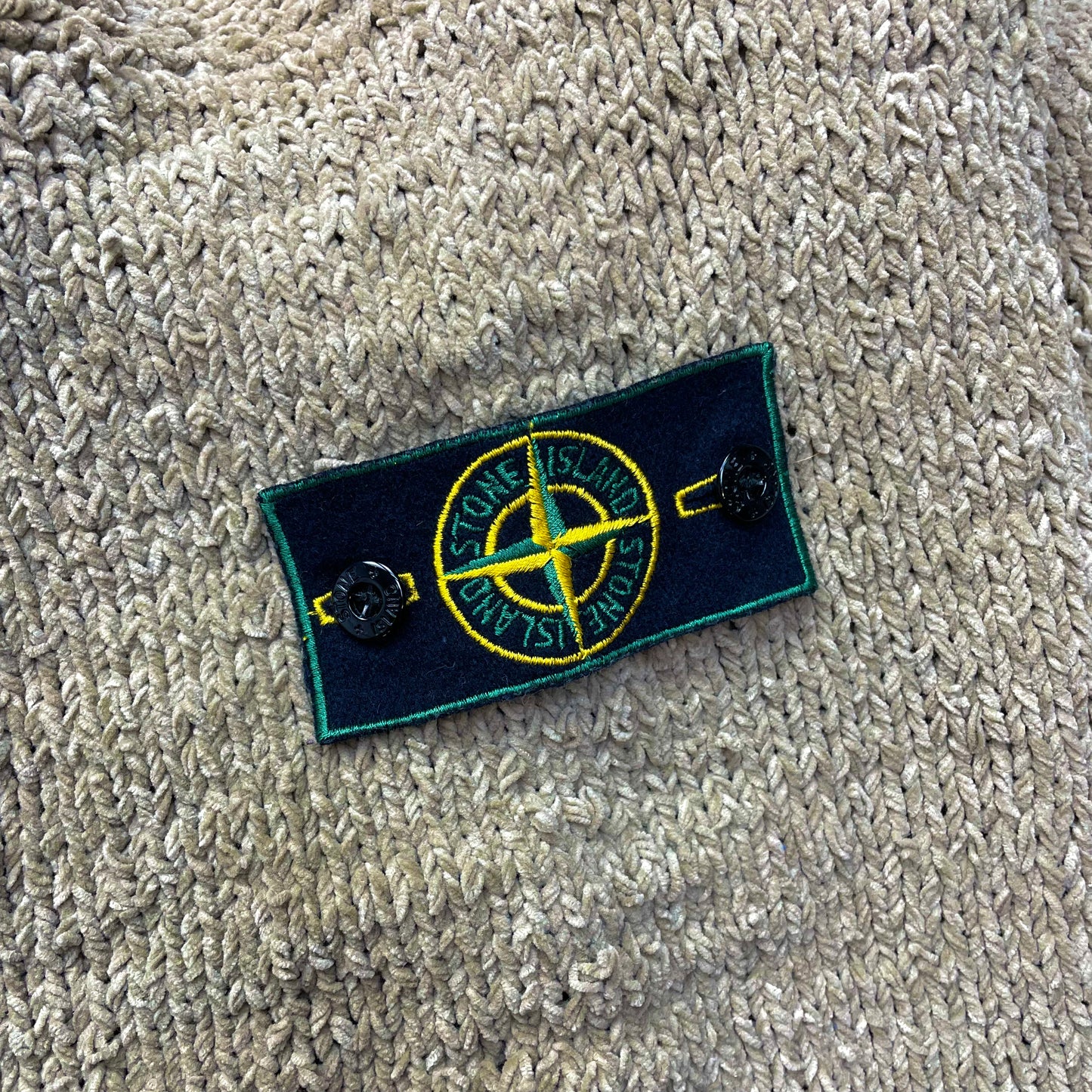 Stone Island AW94 Beige Chenille Knit Jumper w/ Green Edge Badge