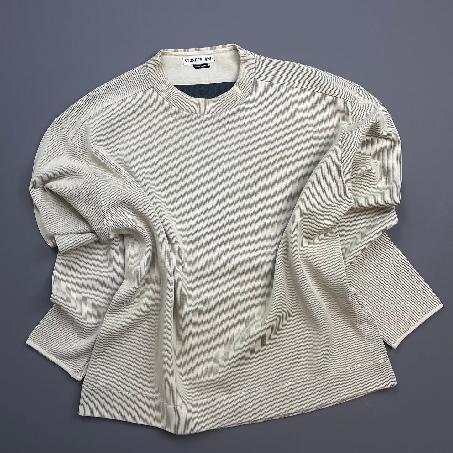 Stone Island Beige SS98 Ribbed Cotton Blend Technical Jumper