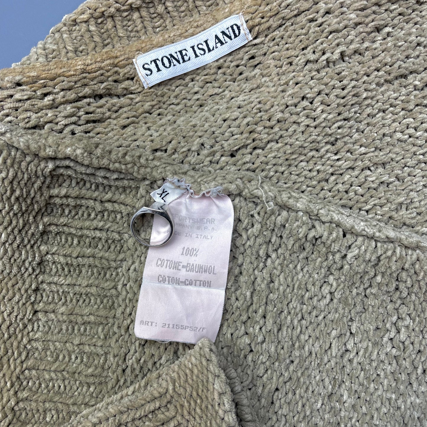 Stone Island AW94 Beige Chenille Knit Jumper w/ Green Edge Badge