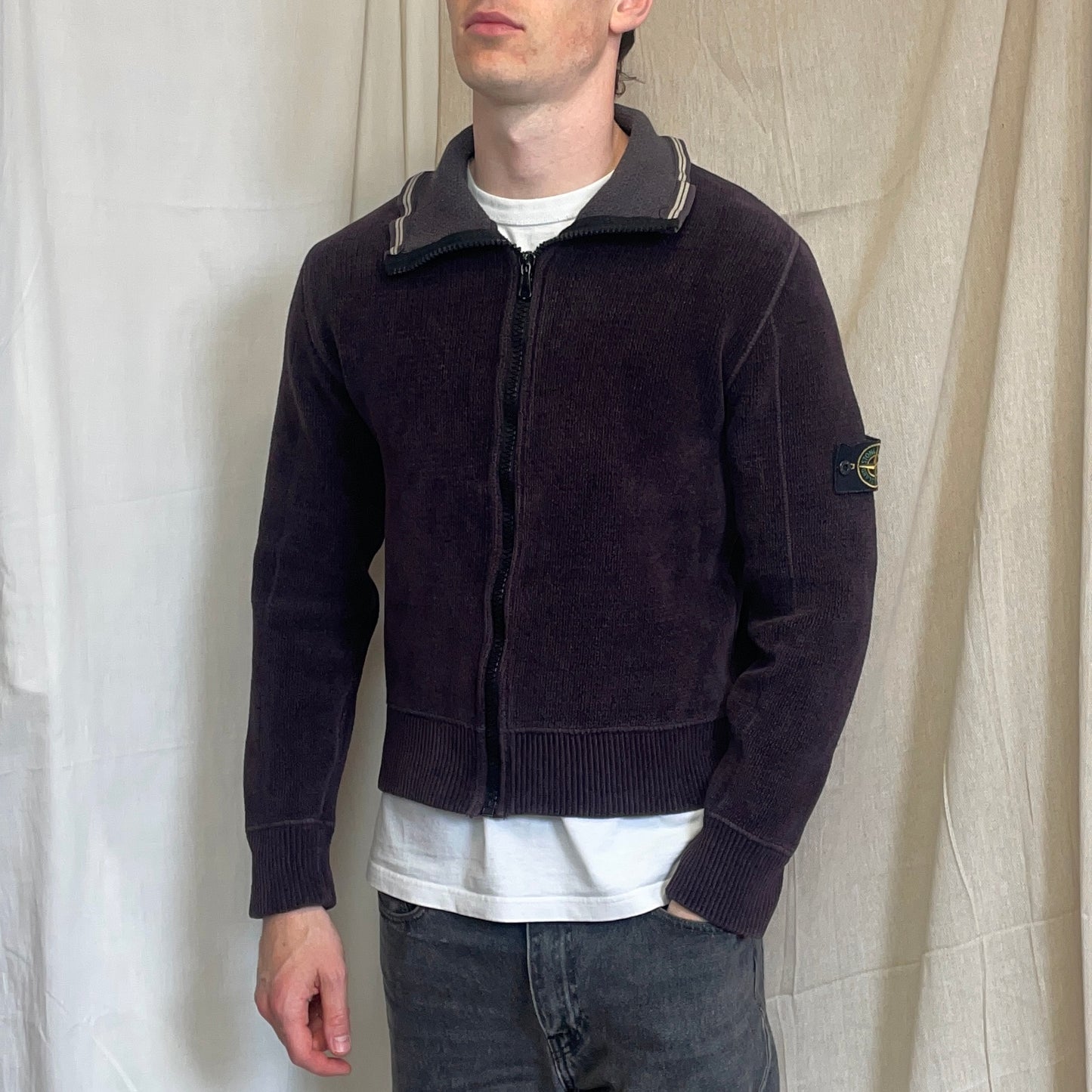 Stone Island Burgundy Brown AW07 Chenille Zip-Through Fleece Jacket