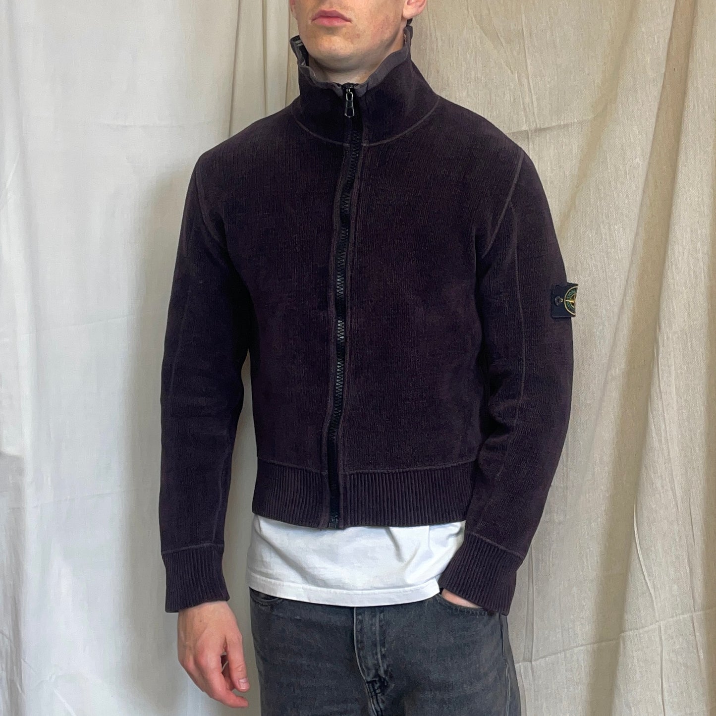 Stone Island Burgundy Brown AW07 Chenille Zip-Through Fleece Jacket