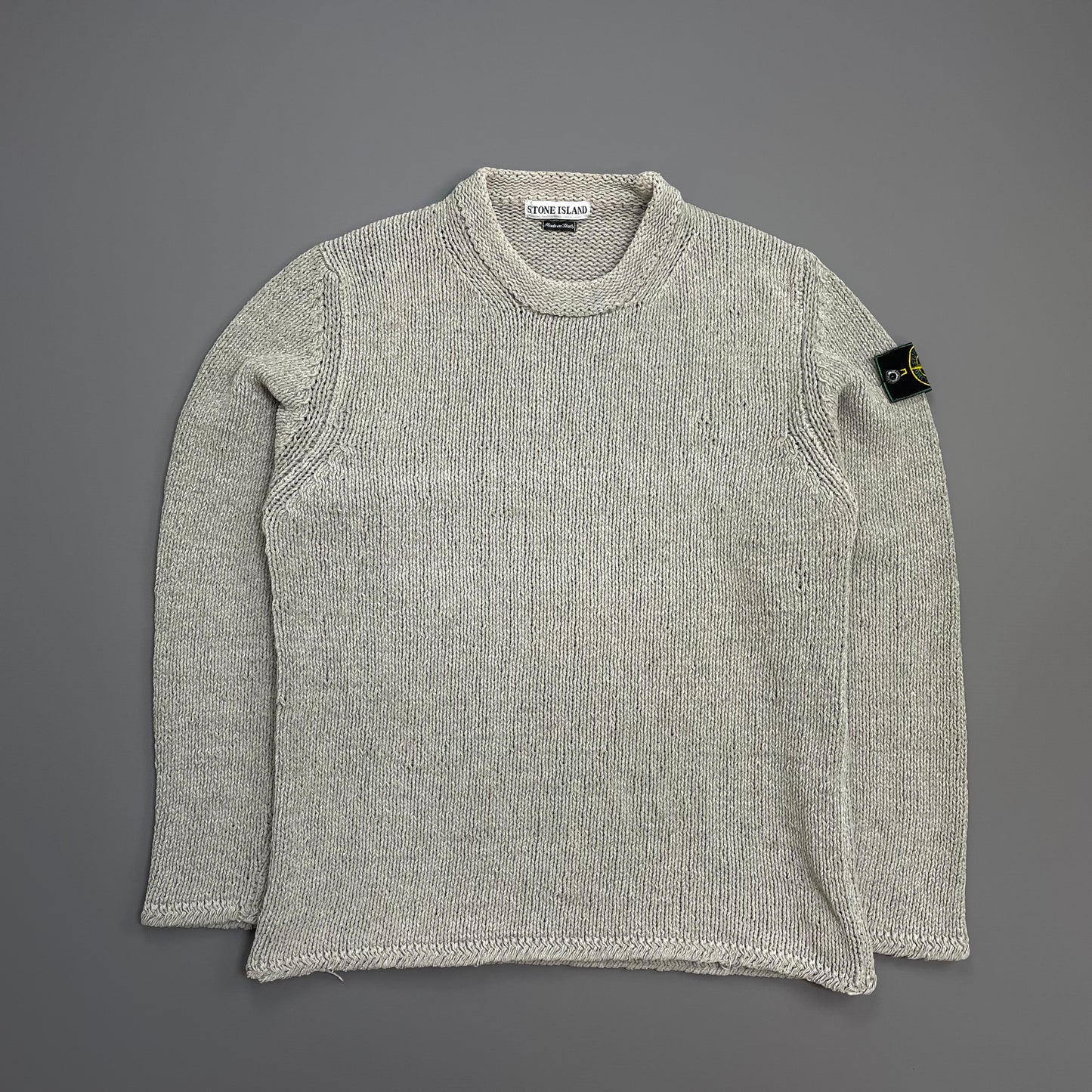 Stone Island Grey AW98 Chenille Crewneck Knit Green Edge Badge Jumper