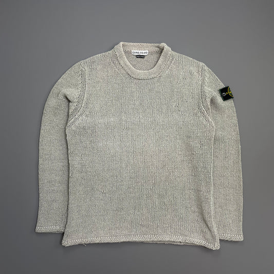 Stone Island Grey AW98 Chenille Crewneck Knit Green Edge Badge Jumper
