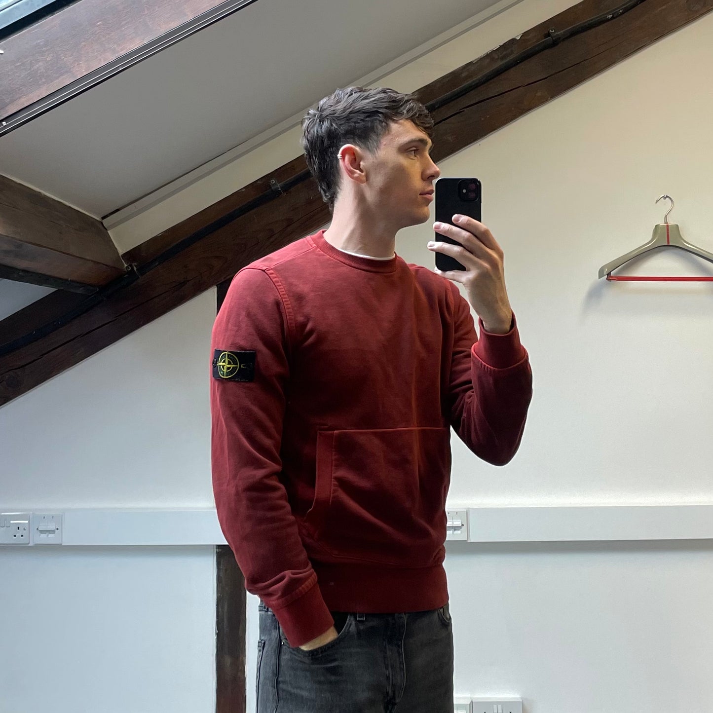 Stone Island Red AW15 Pouch Pocket Jumper