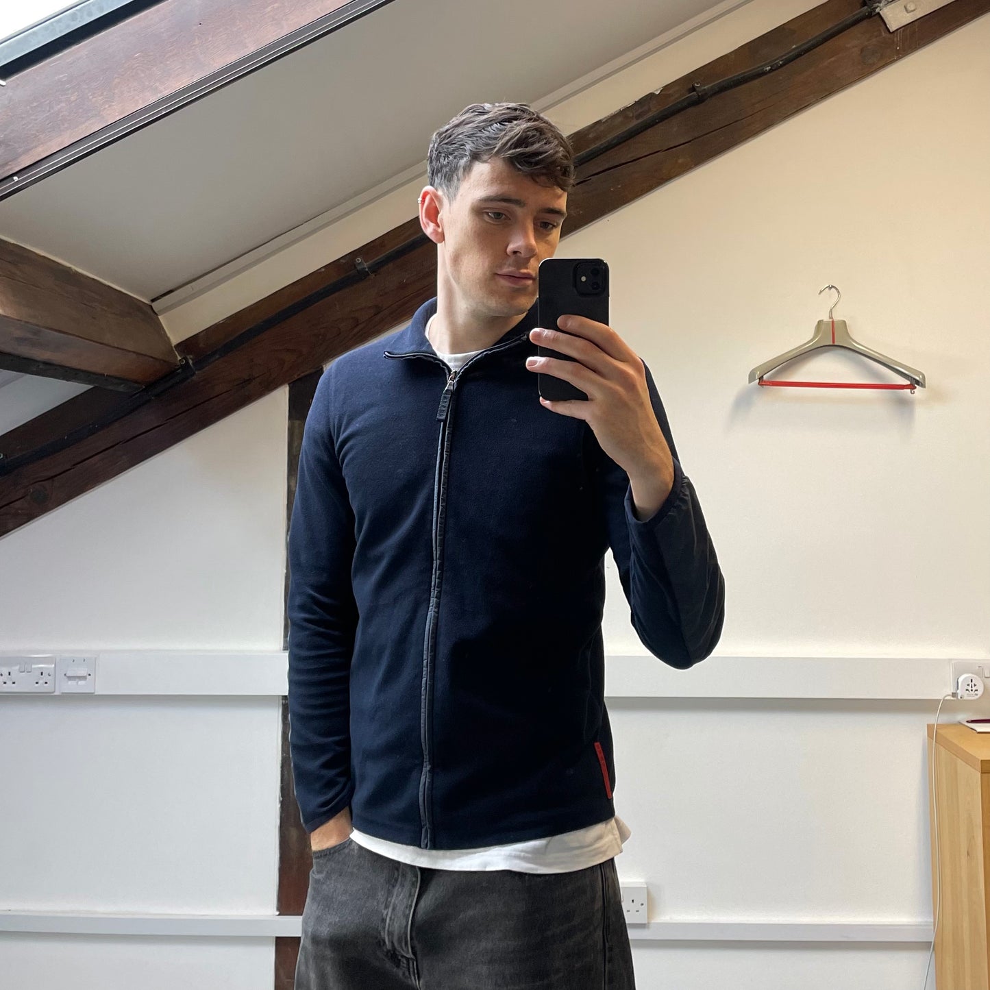 Prada Sport Navy Nylon Lightweight Fleece Jacket