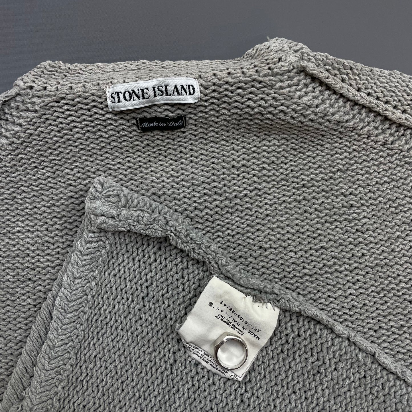 Stone Island Grey AW98 Chenille Crewneck Knit Green Edge Badge Jumper