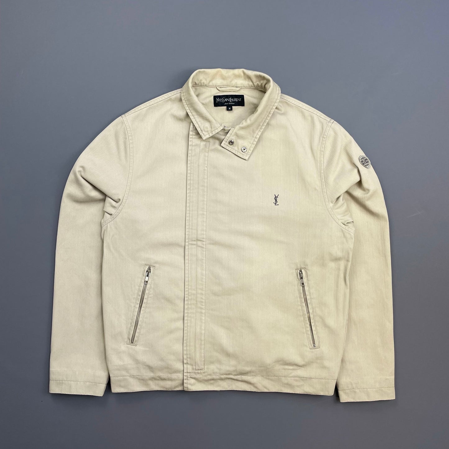 Yves Saint Laurent Homme Cream Dual Asymmetrical-Zip Harrington Jacket