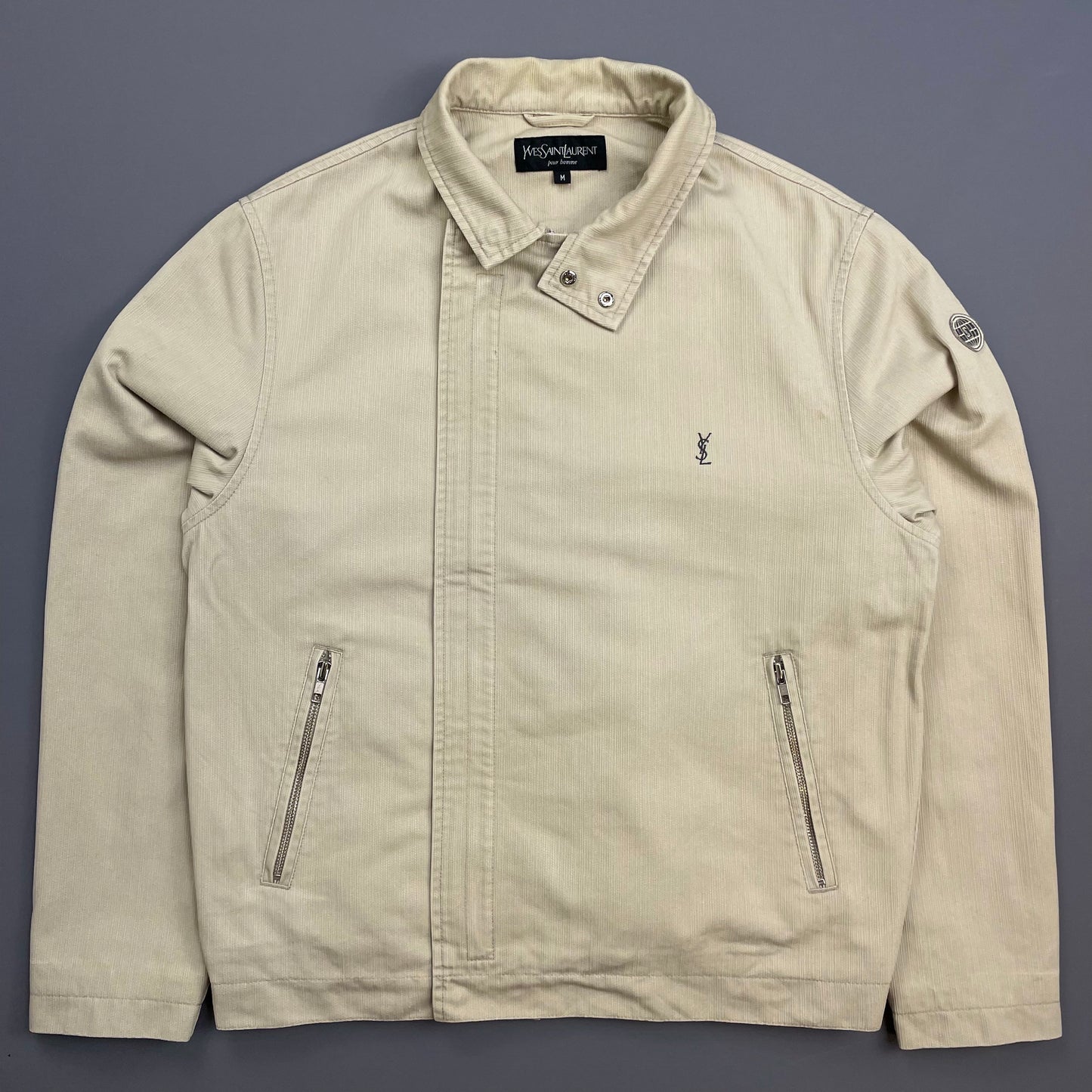 Yves Saint Laurent Homme Cream Dual Asymmetrical-Zip Harrington Jacket