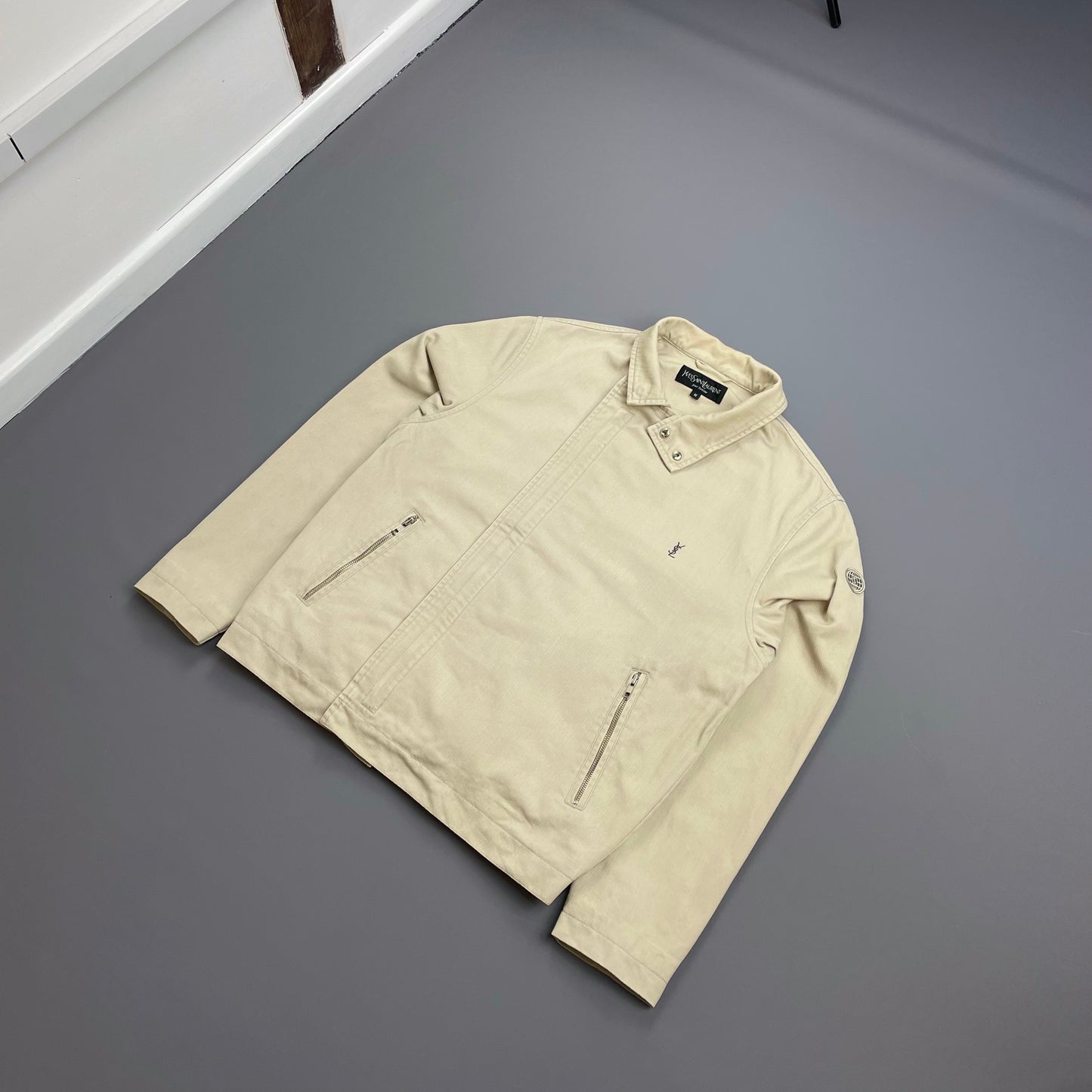 Yves Saint Laurent Homme Cream Dual Asymmetrical-Zip Harrington Jacket