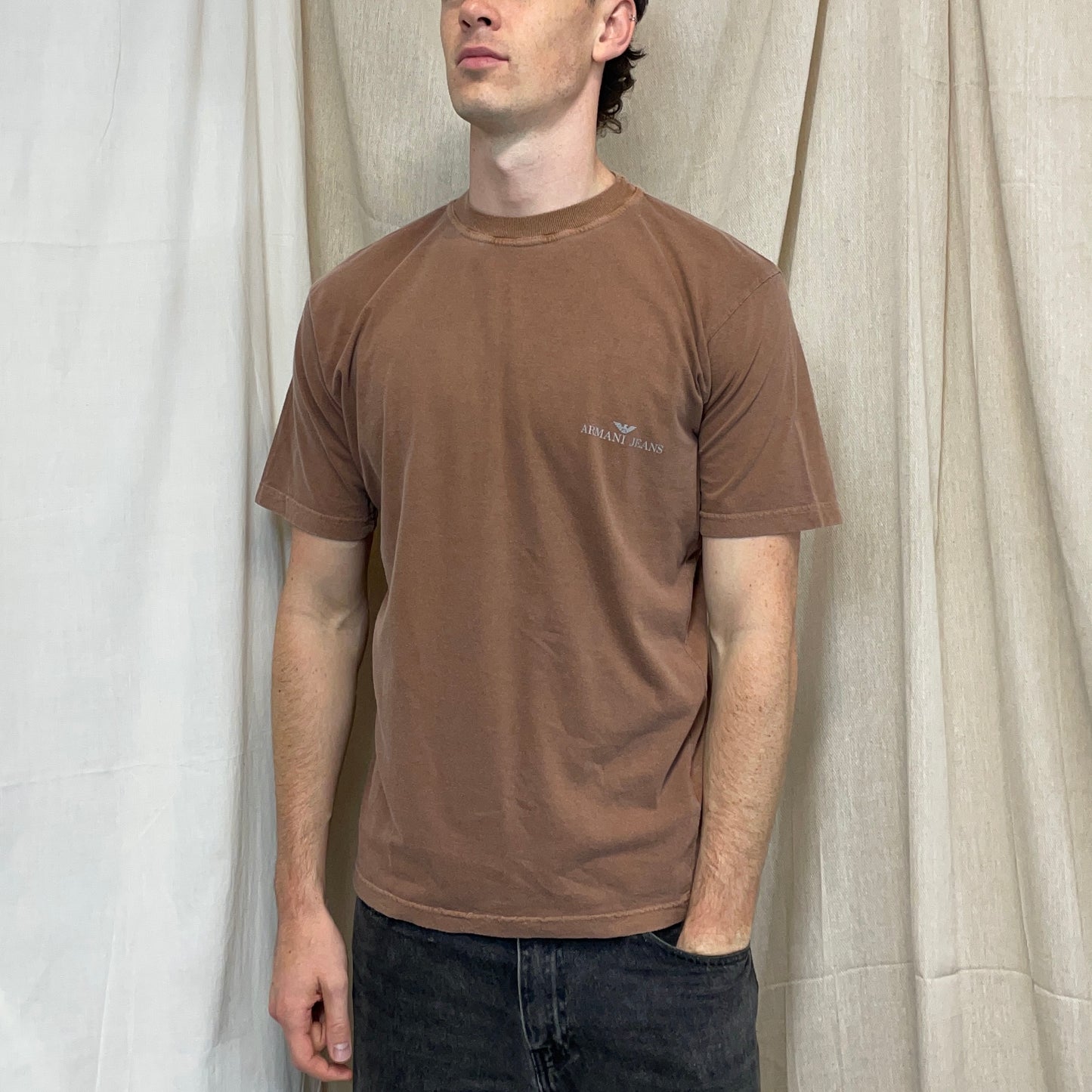 Armani Jeans Light Brown 90s Chest Spellout Tee