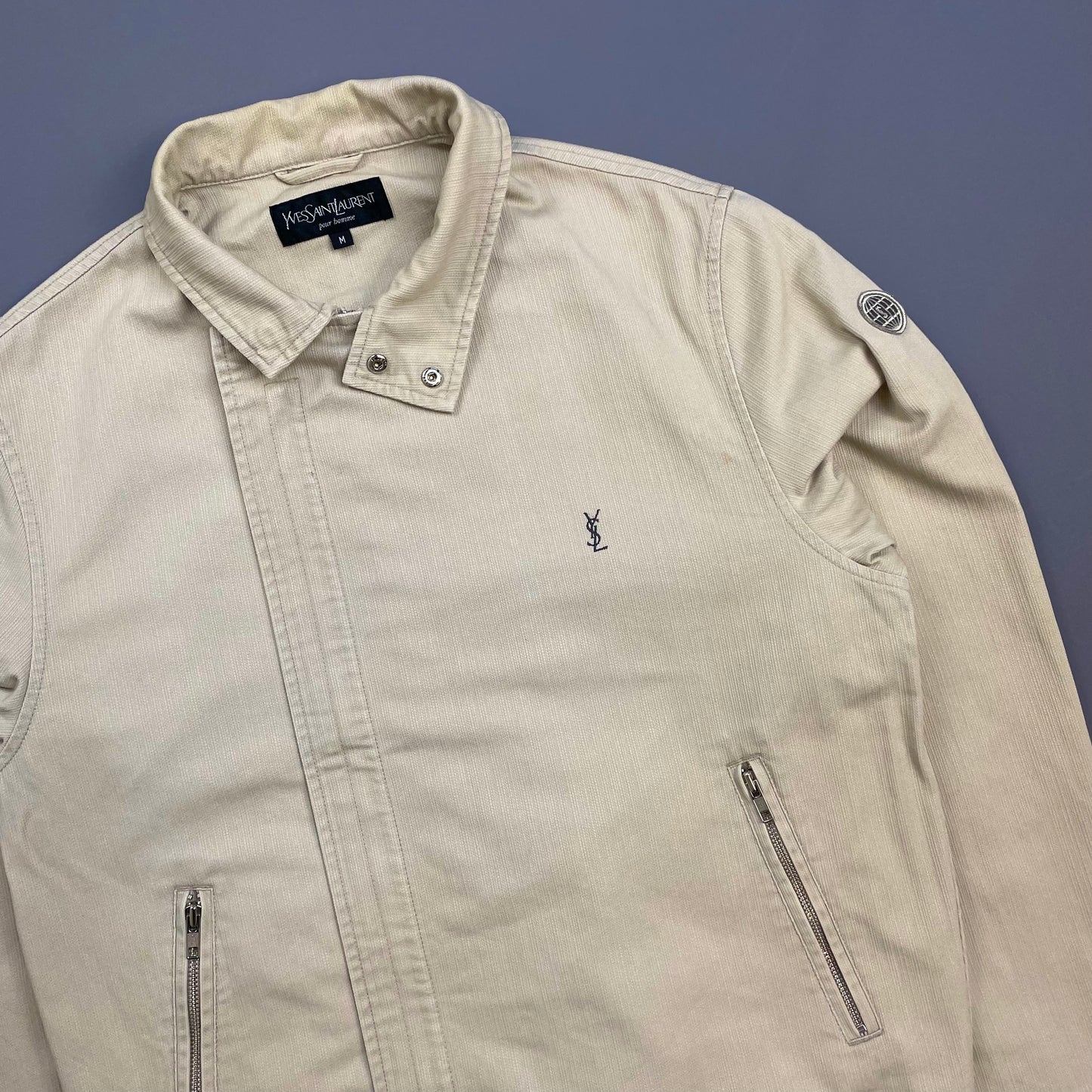 Yves Saint Laurent Homme Cream Dual Asymmetrical-Zip Harrington Jacket