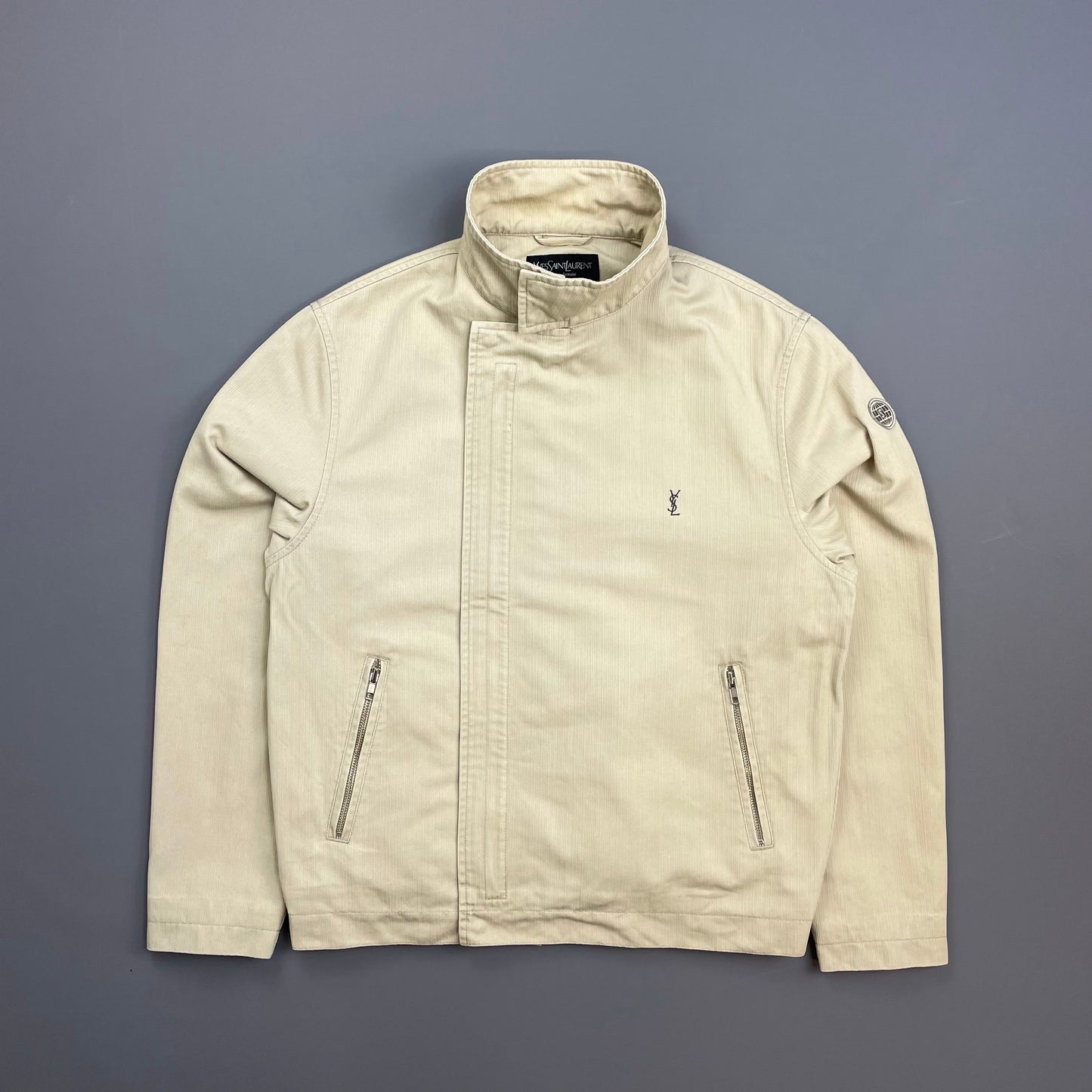Yves Saint Laurent Homme Cream Dual Asymmetrical-Zip Harrington Jacket