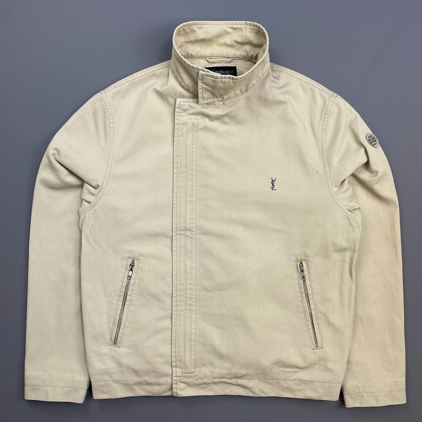 Yves Saint Laurent Homme Cream Dual Asymmetrical-Zip Harrington Jacket