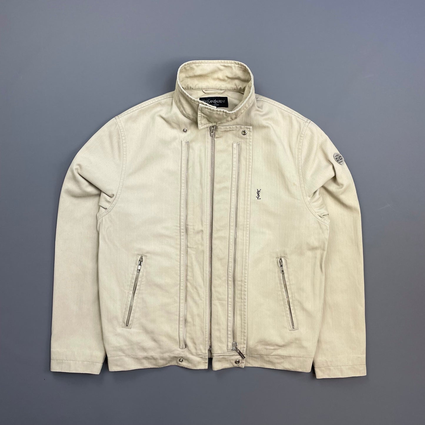 Yves Saint Laurent Homme Cream Dual Asymmetrical-Zip Harrington Jacket