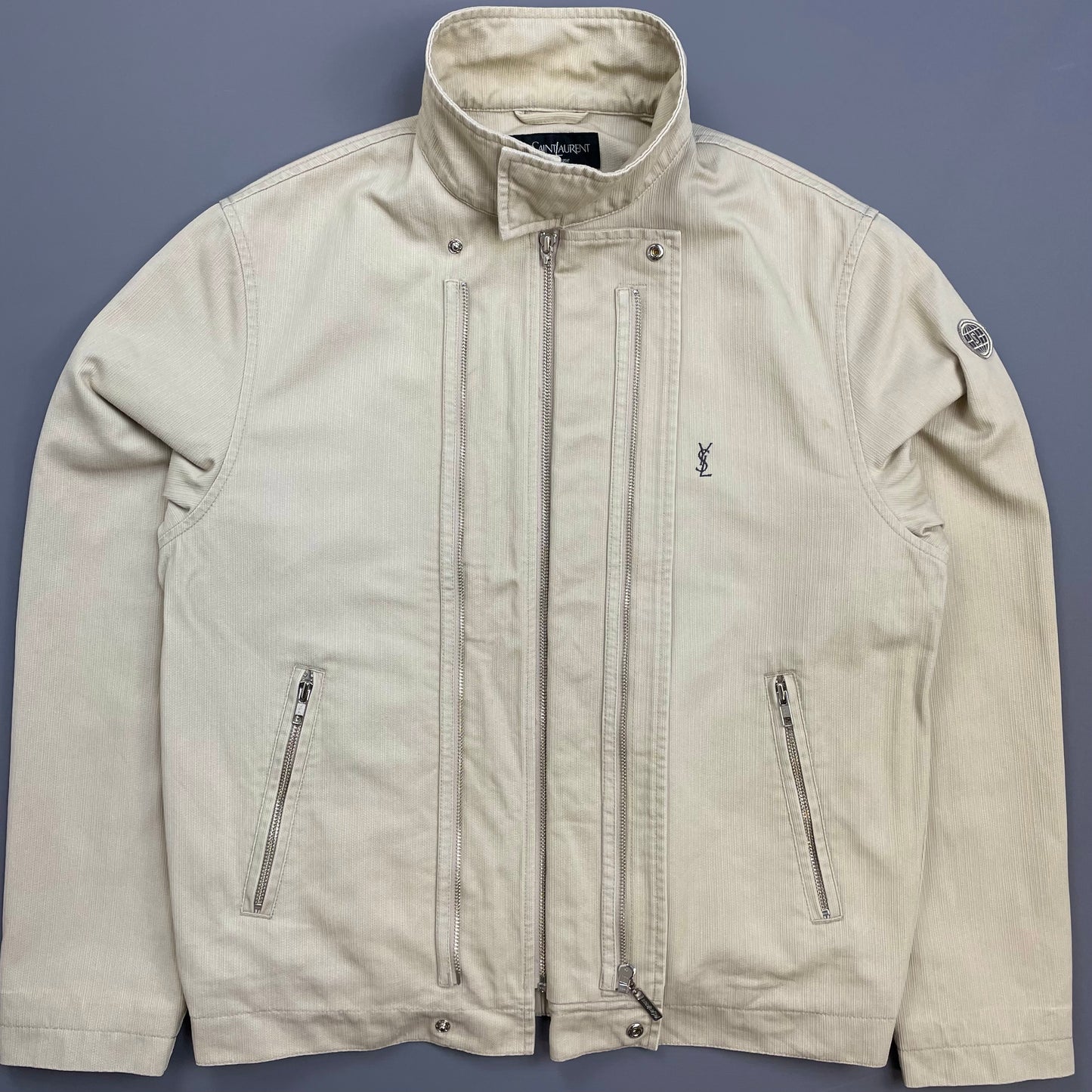 Yves Saint Laurent Homme Cream Dual Asymmetrical-Zip Harrington Jacket
