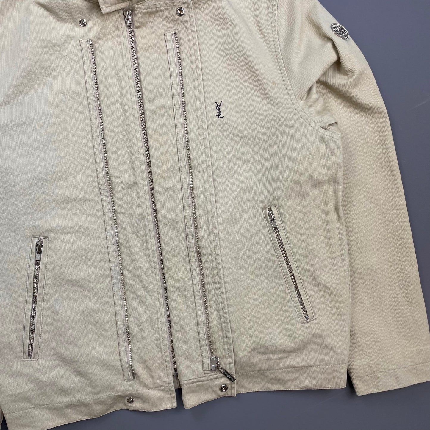 Yves Saint Laurent Homme Cream Dual Asymmetrical-Zip Harrington Jacket