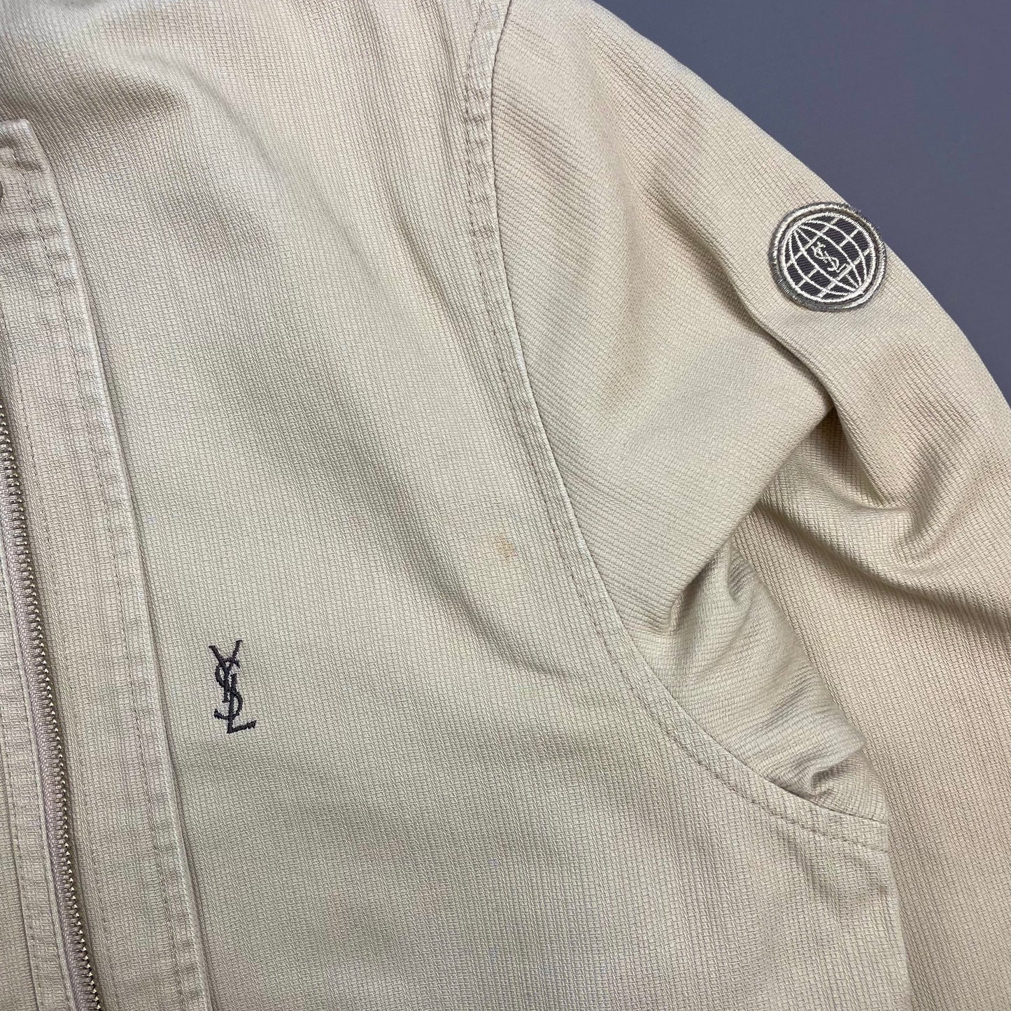 Yves Saint Laurent Homme Cream Dual Asymmetrical-Zip Harrington Jacket