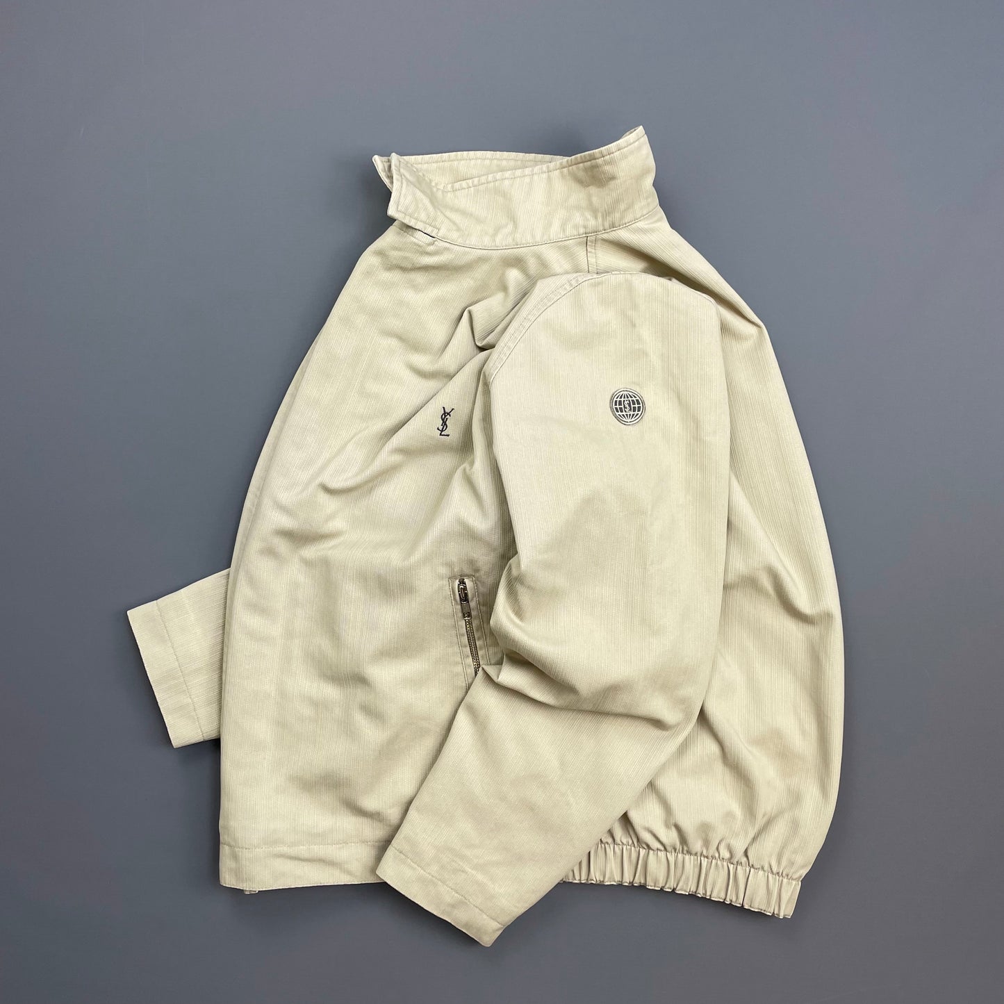 Yves Saint Laurent Homme Cream Dual Asymmetrical-Zip Harrington Jacket