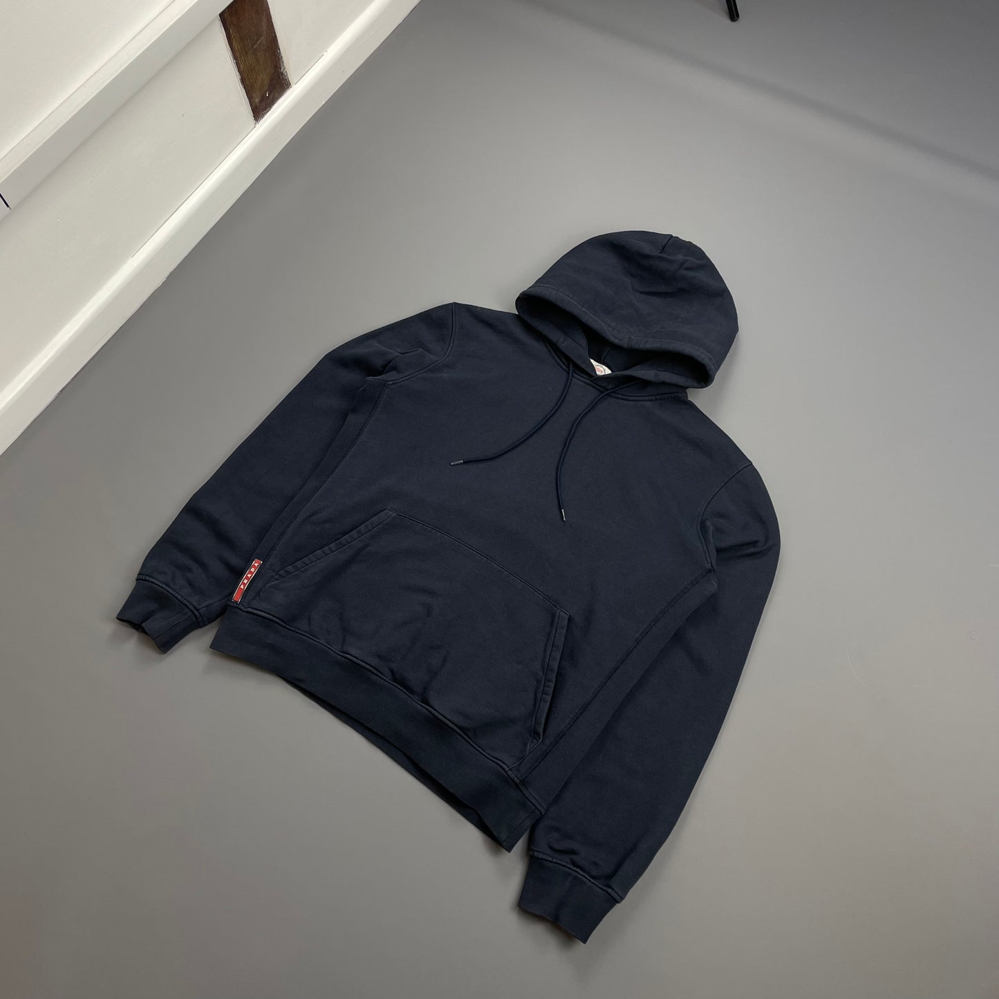 Prada Sport Navy Drawstring Zip-Through Cotton Hoodie